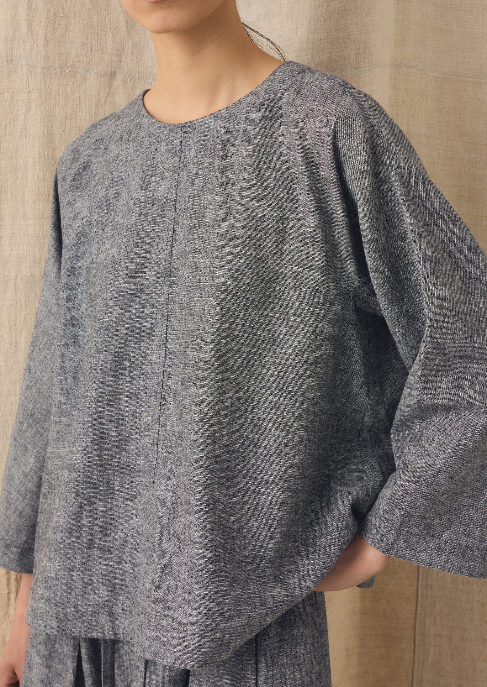 A Line Linen Cotton Top | Soft Charcoal - Image 3