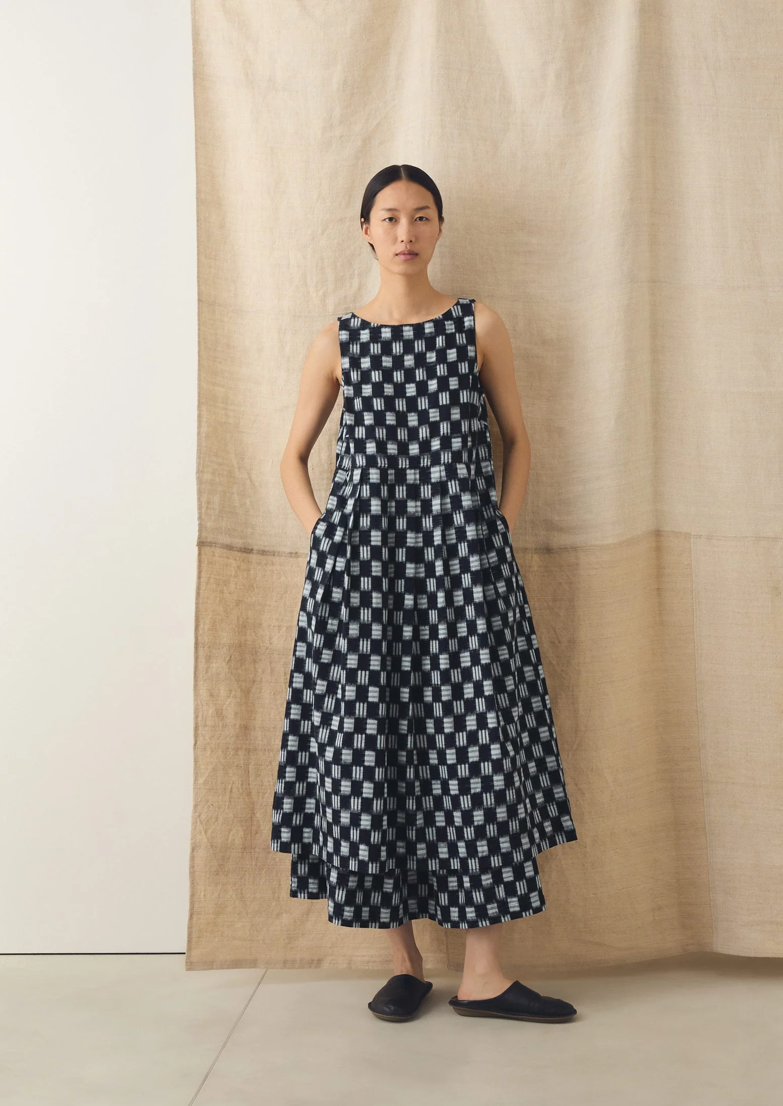 Aila Lore Ikat Cotton Dress | Indigo - Image 3