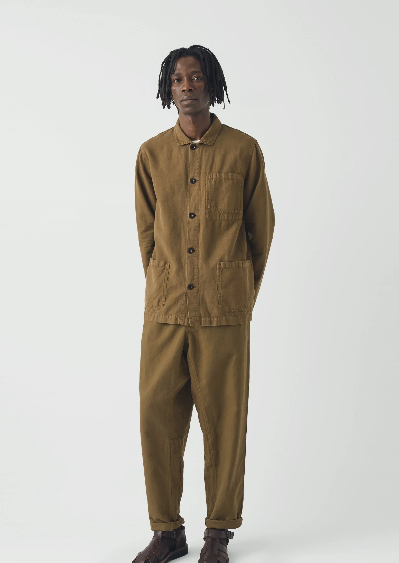 Alfie Garment Dyed Herringbone Trousers | Woodland Green - Image 4