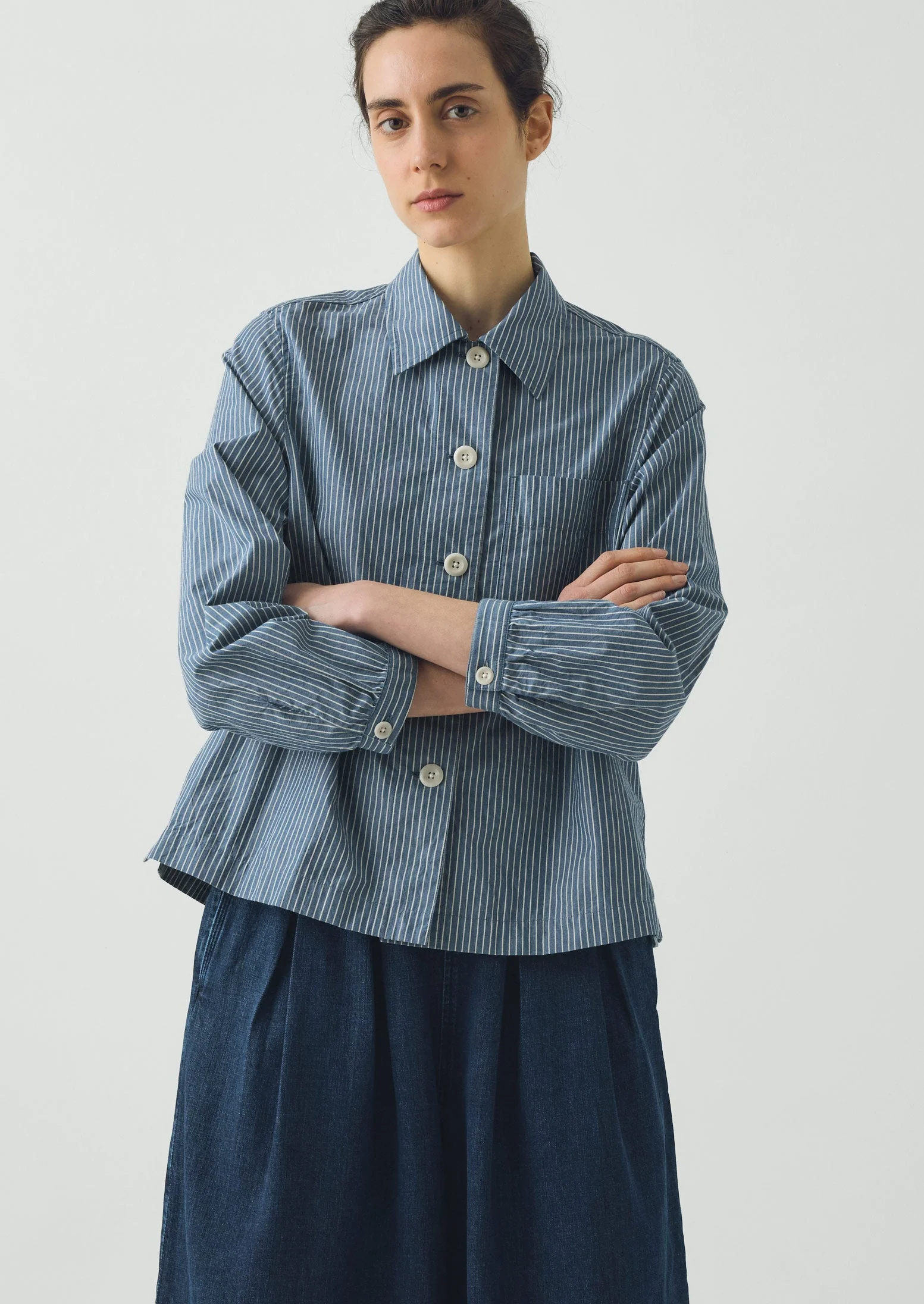 Baya Patch Pocket Stripe Cotton Shirt | Chambray Blue/Ecru - Image 3