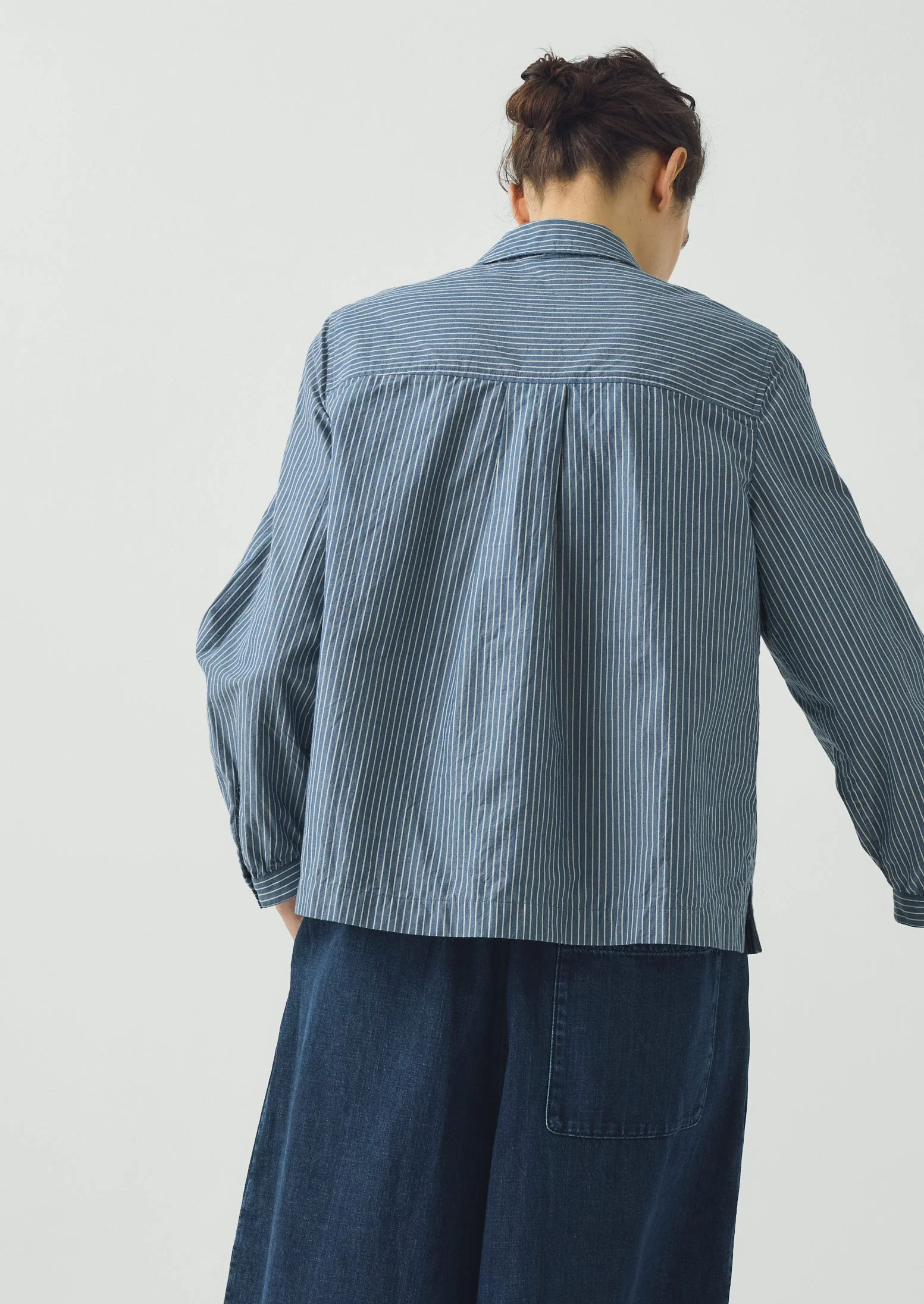 Baya Patch Pocket Stripe Cotton Shirt | Chambray Blue/Ecru - Image 5