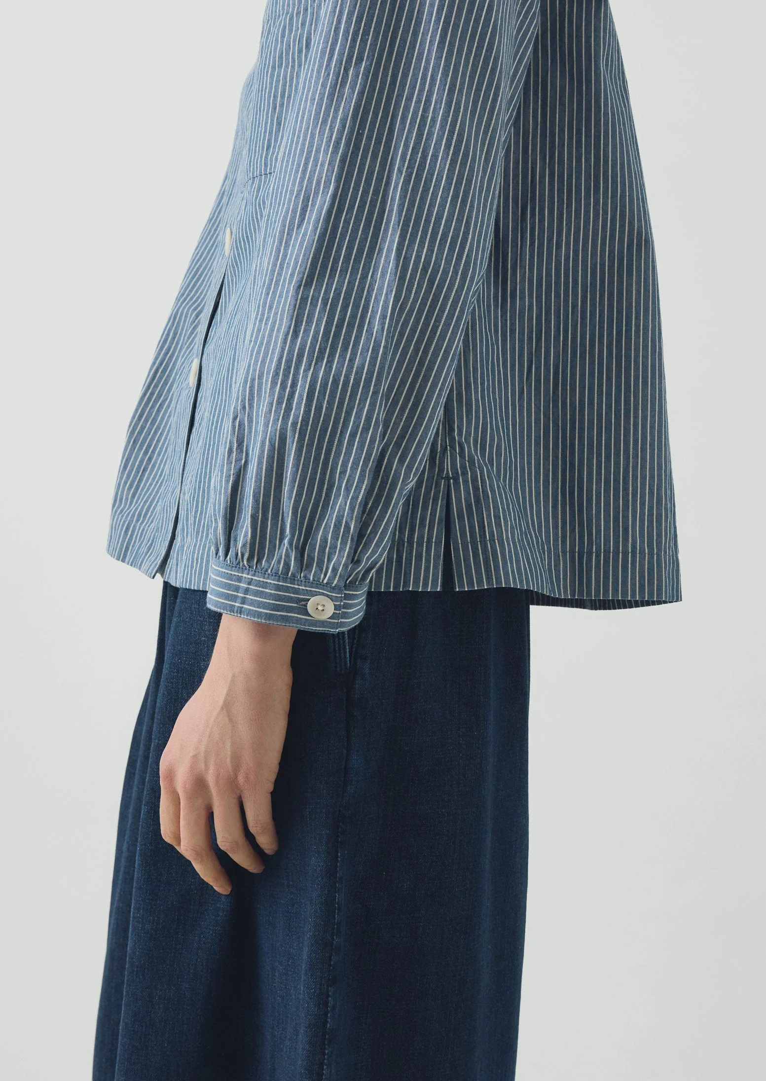 Baya Patch Pocket Stripe Cotton Shirt | Chambray Blue/Ecru - Image 6