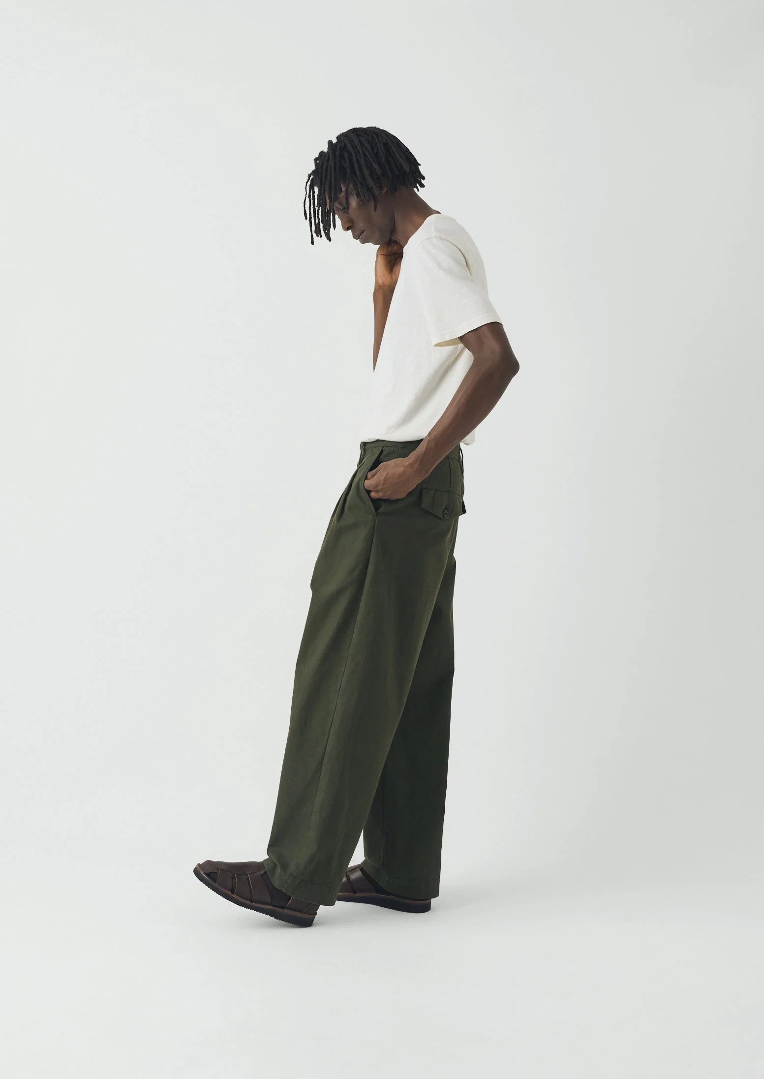 Bill Cotton Canvas Wide Leg Trousers | Kale - Image 3