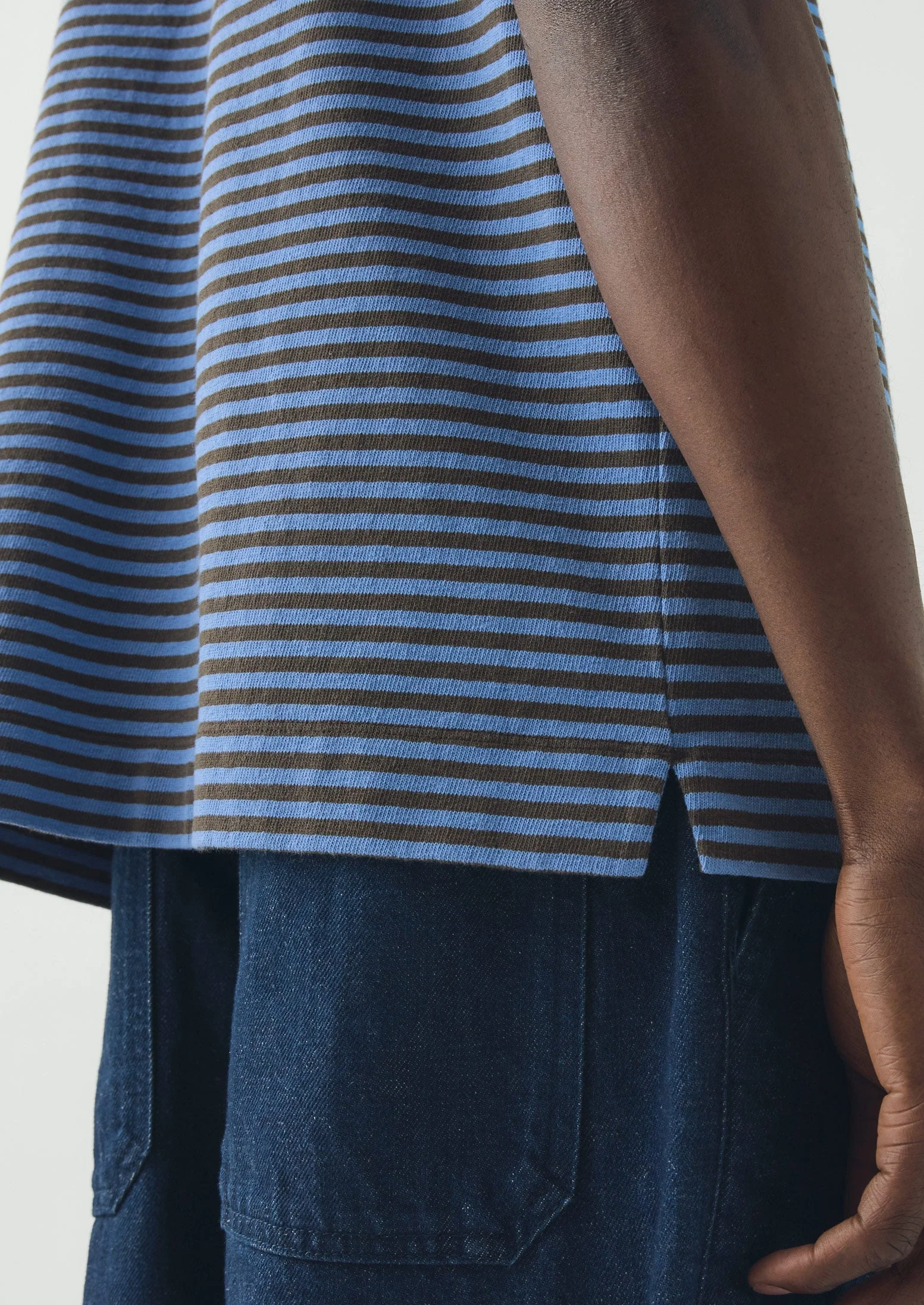Bold Stripe Cotton Short Sleeve Tee | Azure Blue/Tawny Brown - Image 3