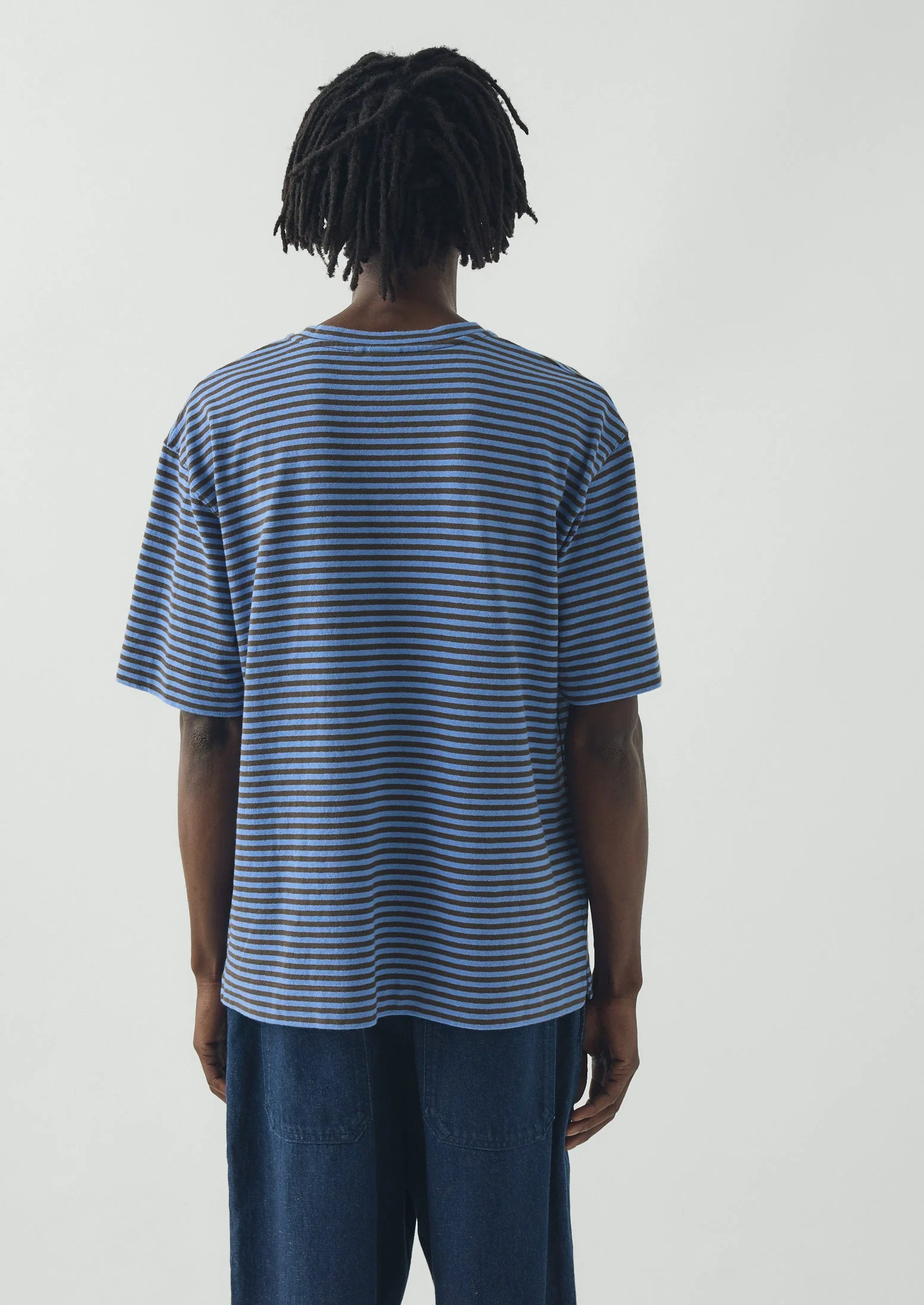 Bold Stripe Cotton Short Sleeve Tee | Azure Blue/Tawny Brown - Image 4
