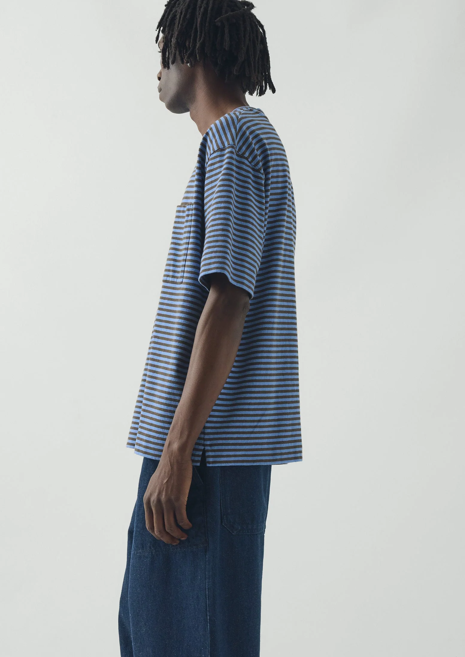 Bold Stripe Cotton Short Sleeve Tee | Azure Blue/Tawny Brown - Image 5