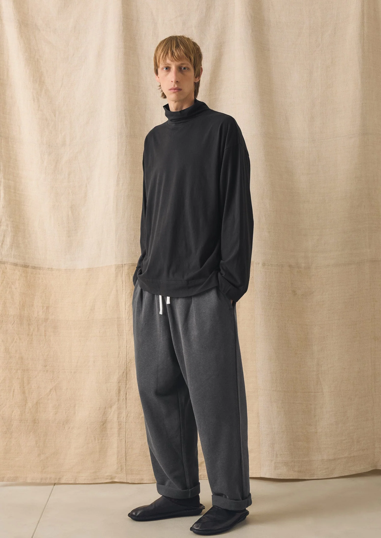 Brushed Cotton High Neck Lounge Top | Soft Charcoal - Image 3