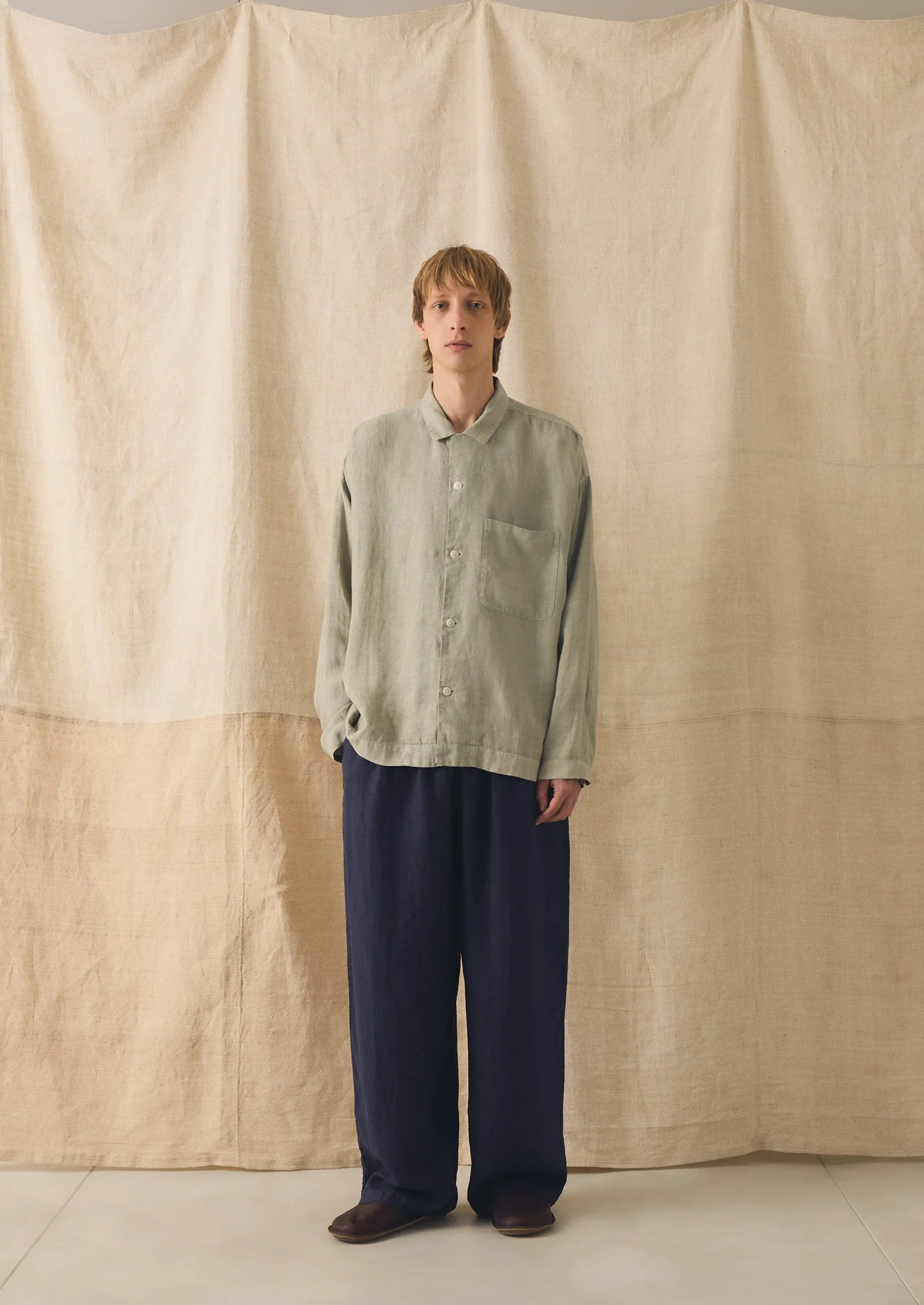 Camp Collar Garment Dyed Linen Shirt | Cement - Image 4