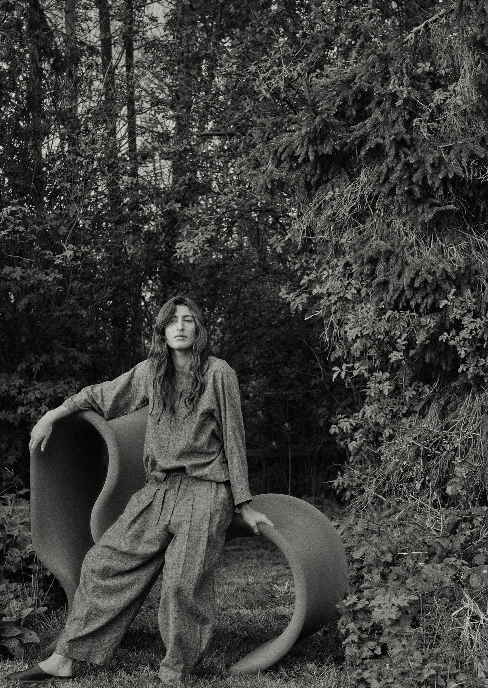 Carys Drawcord Linen Cotton Wide Leg Trousers | Soft Charcoal - Image 4