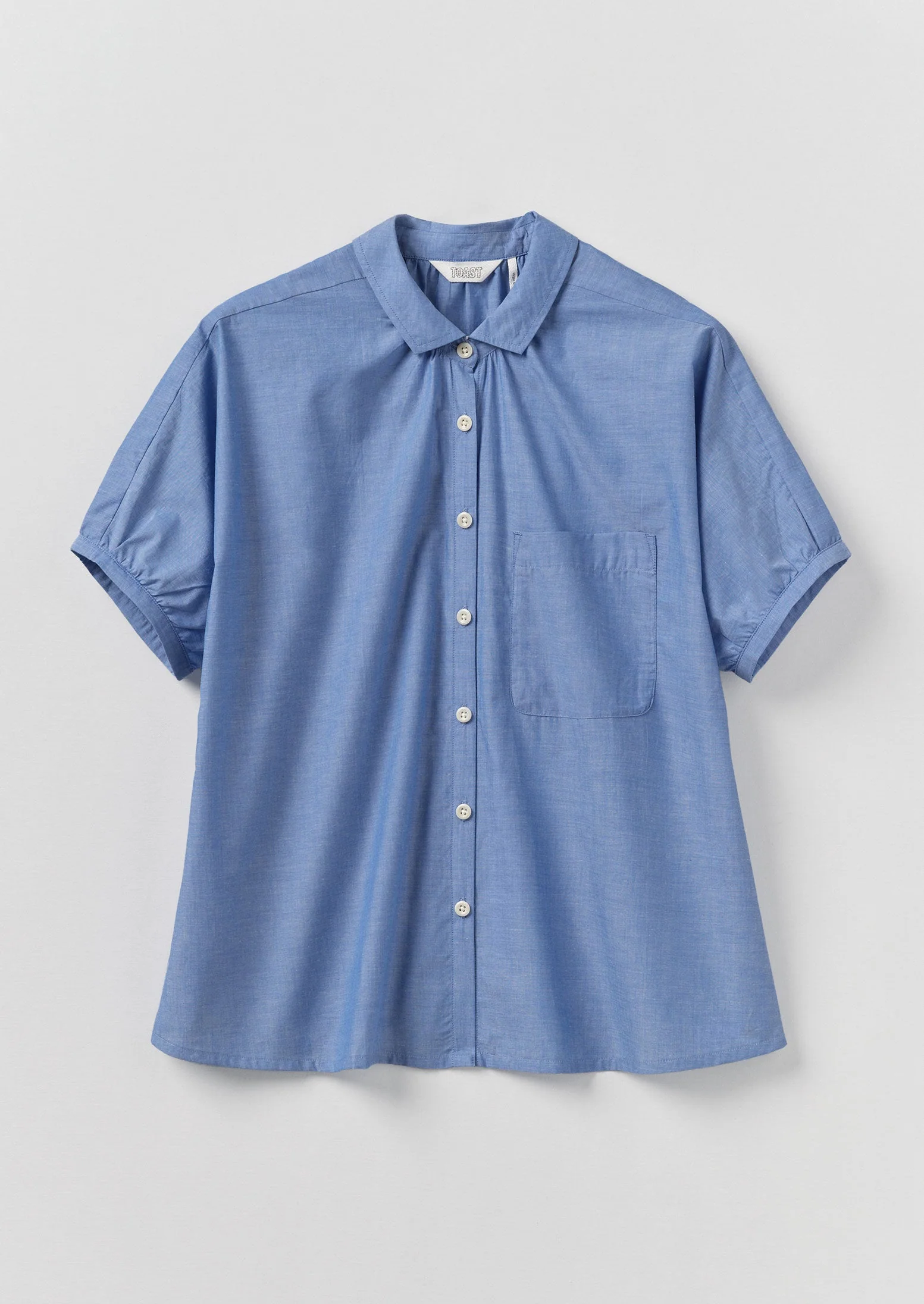 Cecily Gathered Cotton Shirt | Light Blue