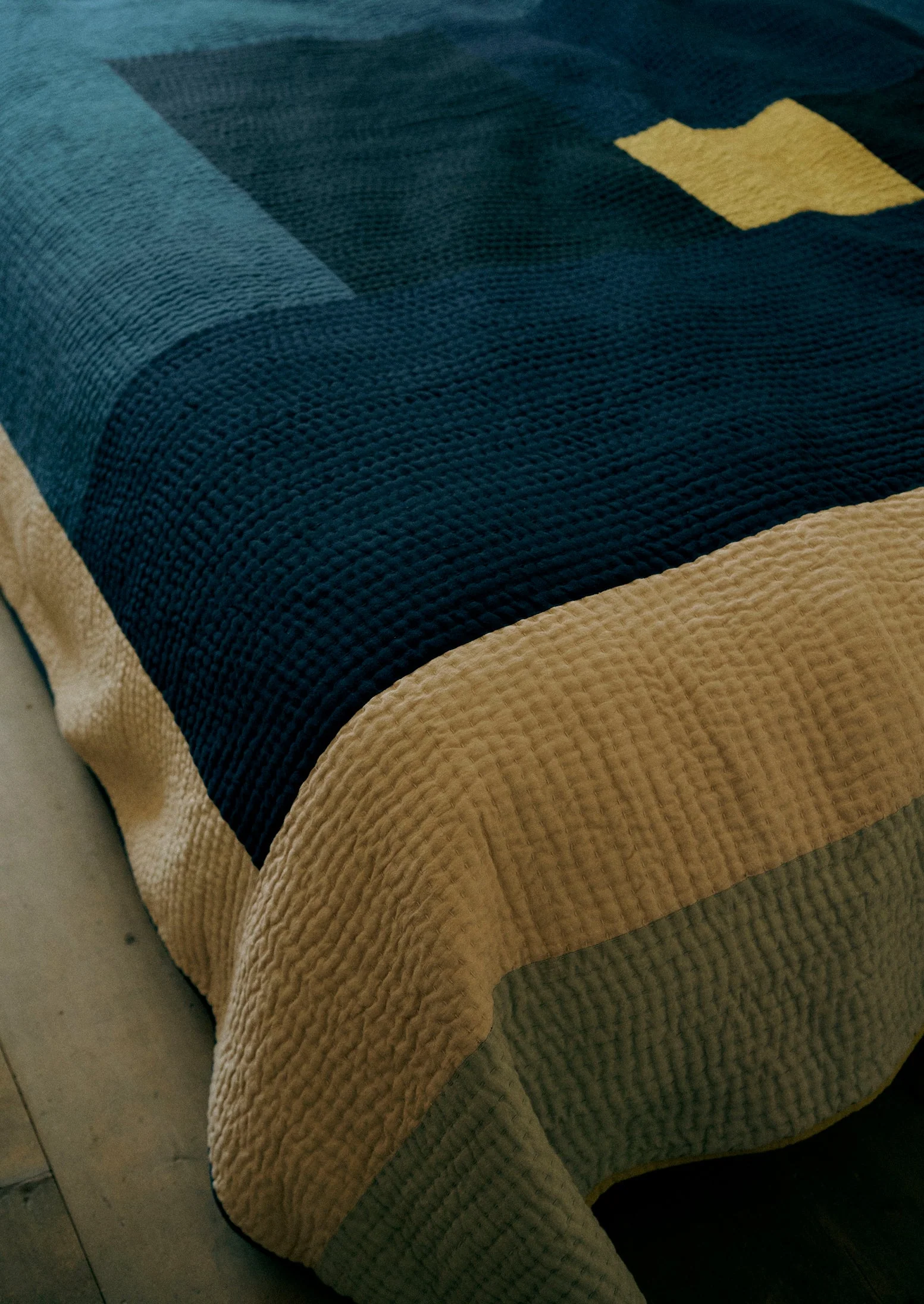 Celeste Cotton Patchwork Quilt | Indigo Blue/Chartreuse - Image 4