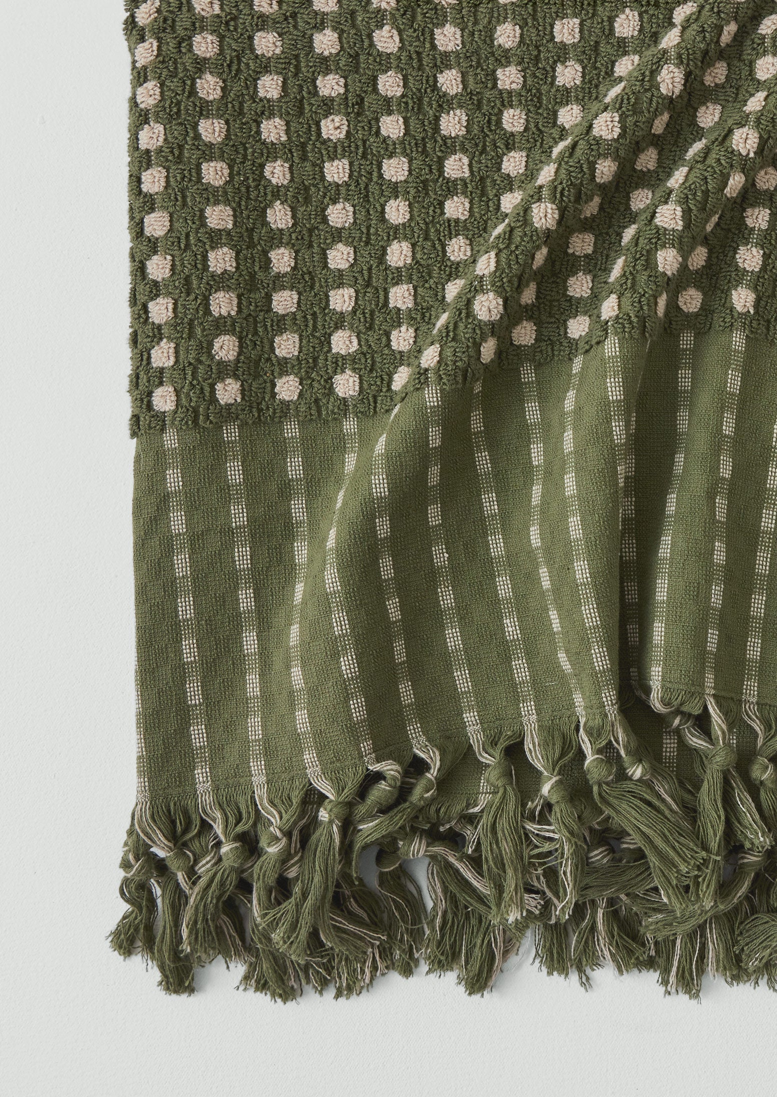 Chickpea Hand Finished Cotton Towel | Olive/Stone - Image 3