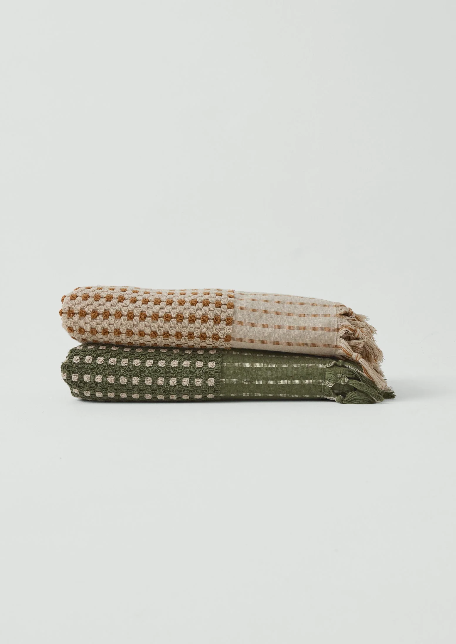 Chickpea Hand Finished Cotton Towel | Stone/Terracotta - Image 4