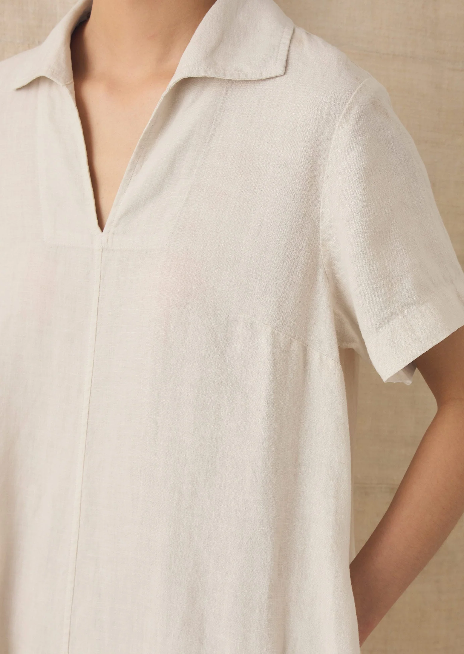 Collared Garment Dyed Linen Dress | Oat - Image 4
