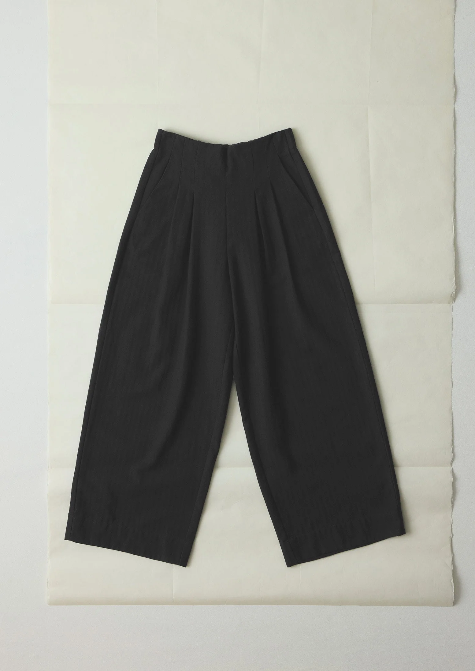 Corinne Wool Cotton Herringbone Wide Leg Trousers | Black