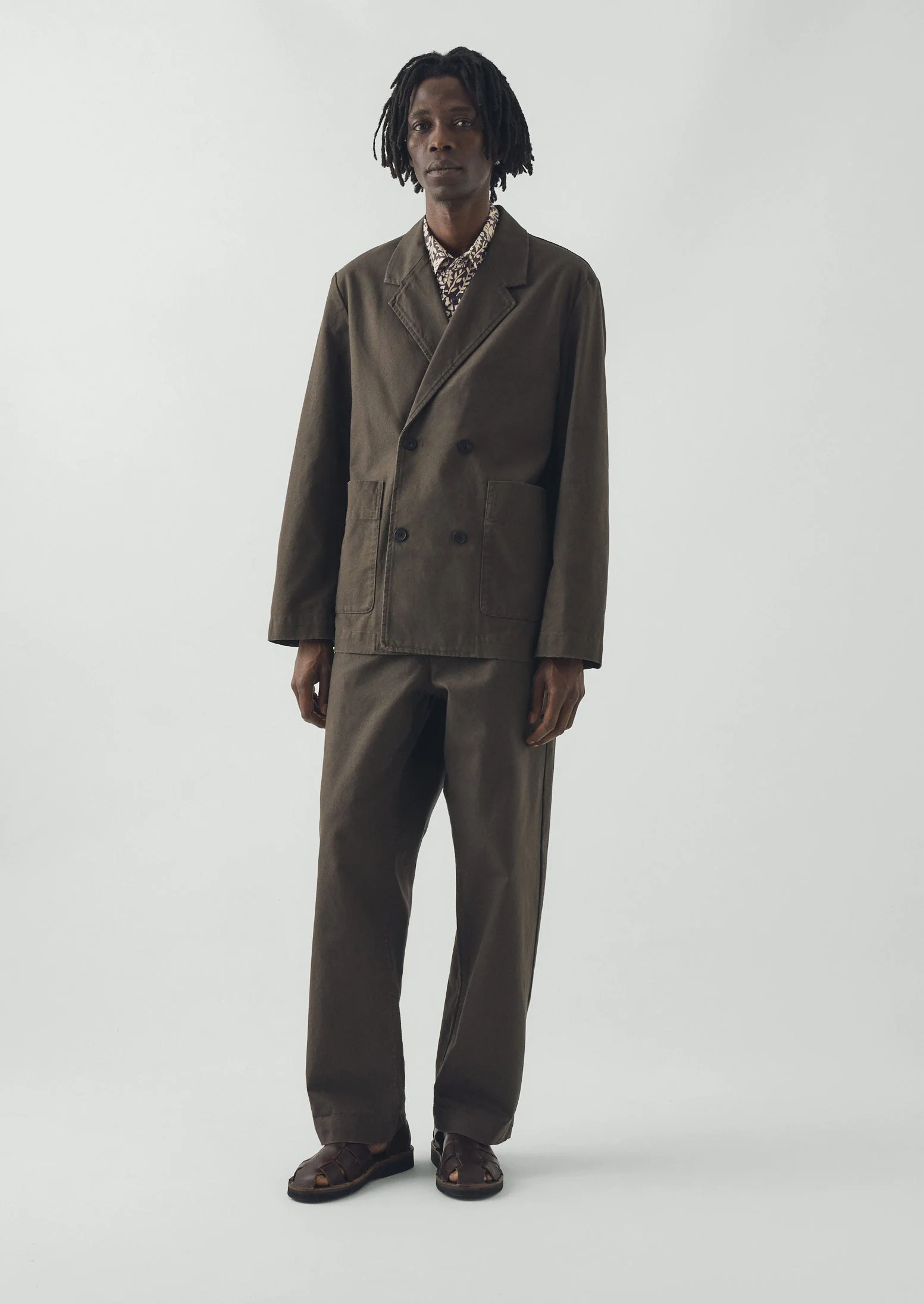Cotton Canvas Double Breasted Jacket | Flint Grey - Image 6
