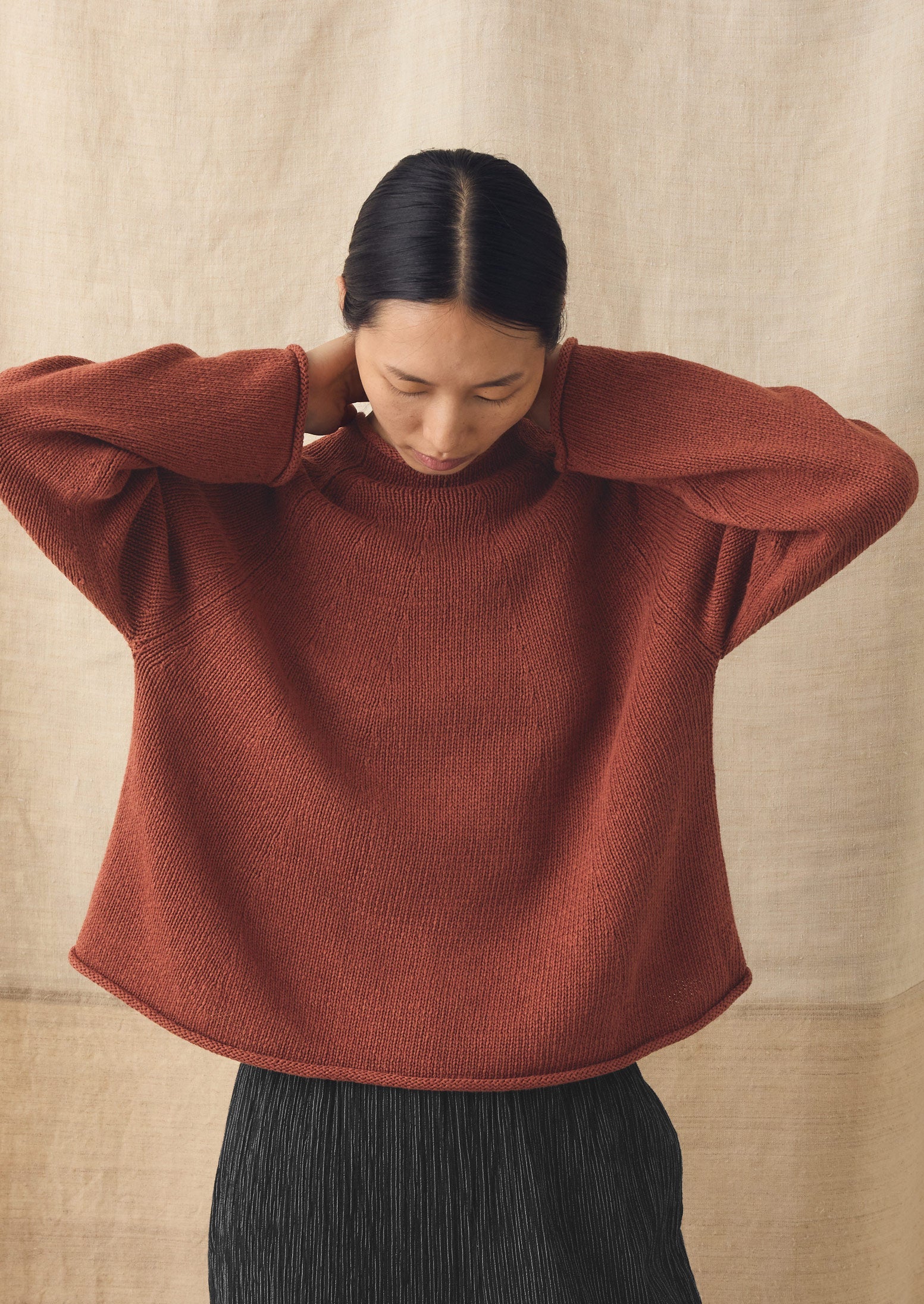 Cotton Linen Easy Sweater | Red Pitaya - Image 2
