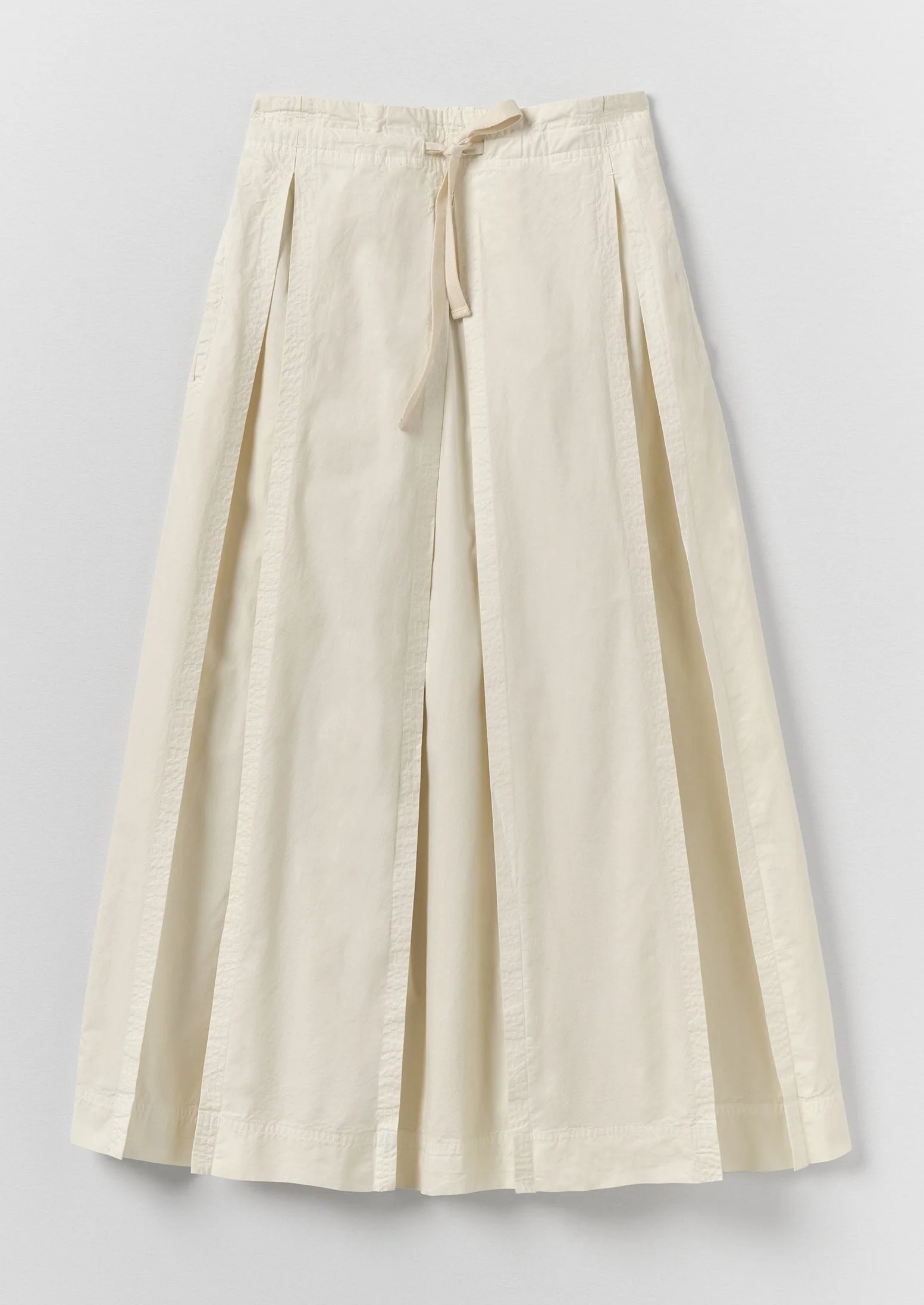 Cotton Linen Poplin Box Pleat Skirt | Ecru