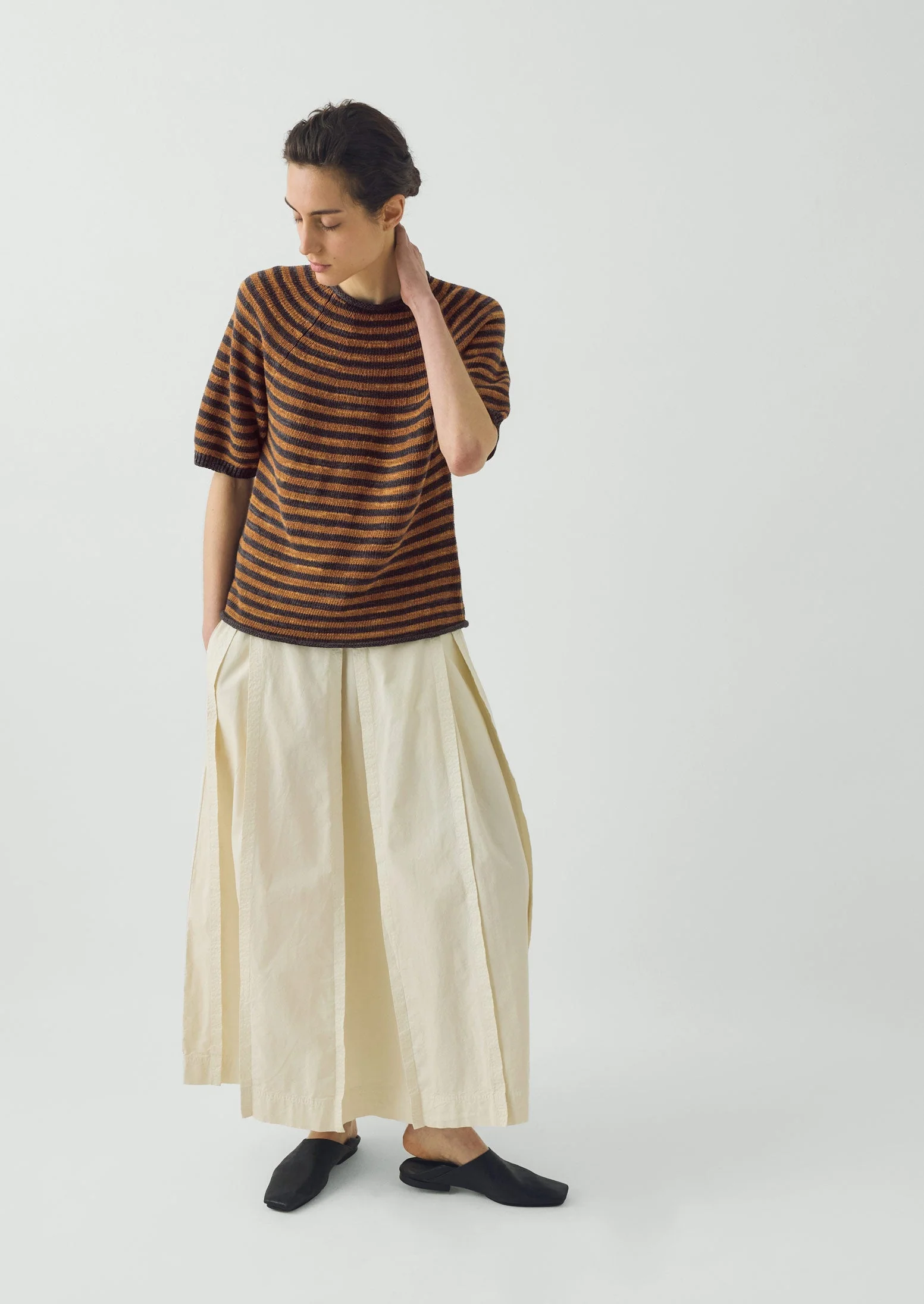 Cotton Linen Poplin Box Pleat Skirt | Ecru - Image 2