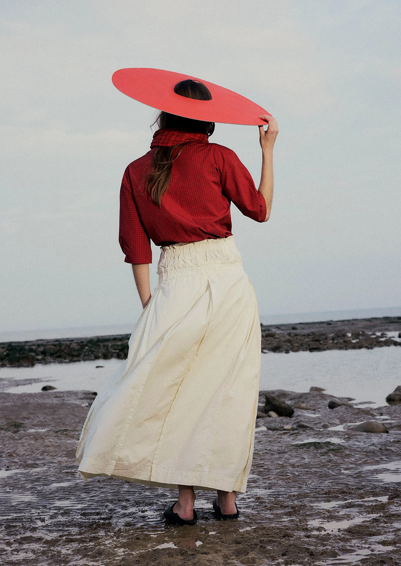 Cotton Linen Poplin Box Pleat Skirt | Ecru - Image 3