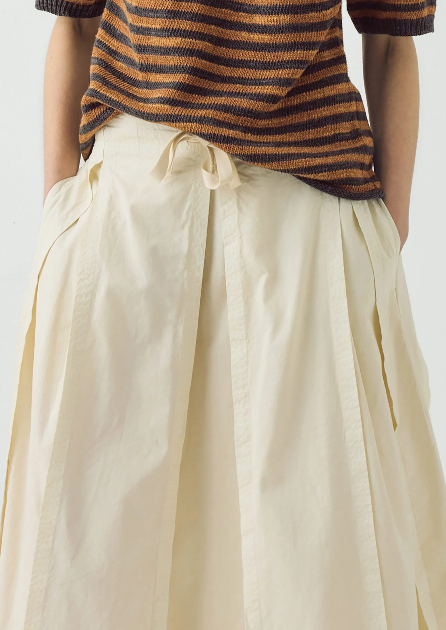 Cotton Linen Poplin Box Pleat Skirt | Ecru - Image 4
