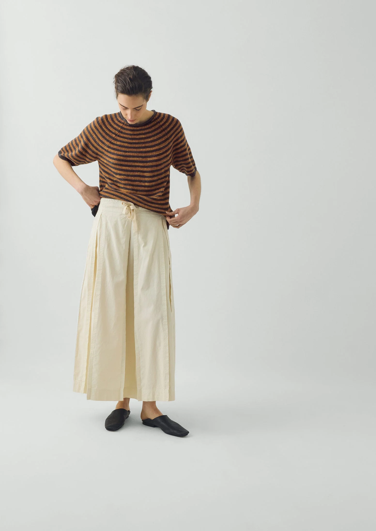 Cotton Linen Poplin Box Pleat Skirt | Ecru - Image 6