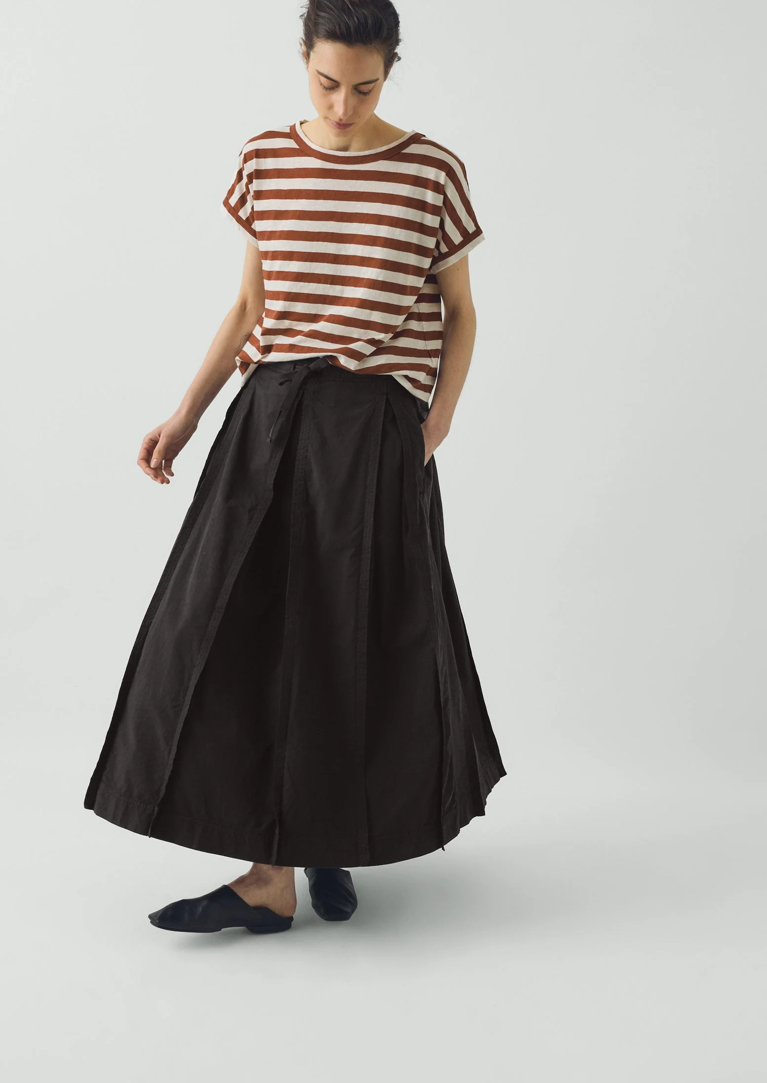 Cotton Linen Poplin Box Pleat Skirt | Slate - Image 2