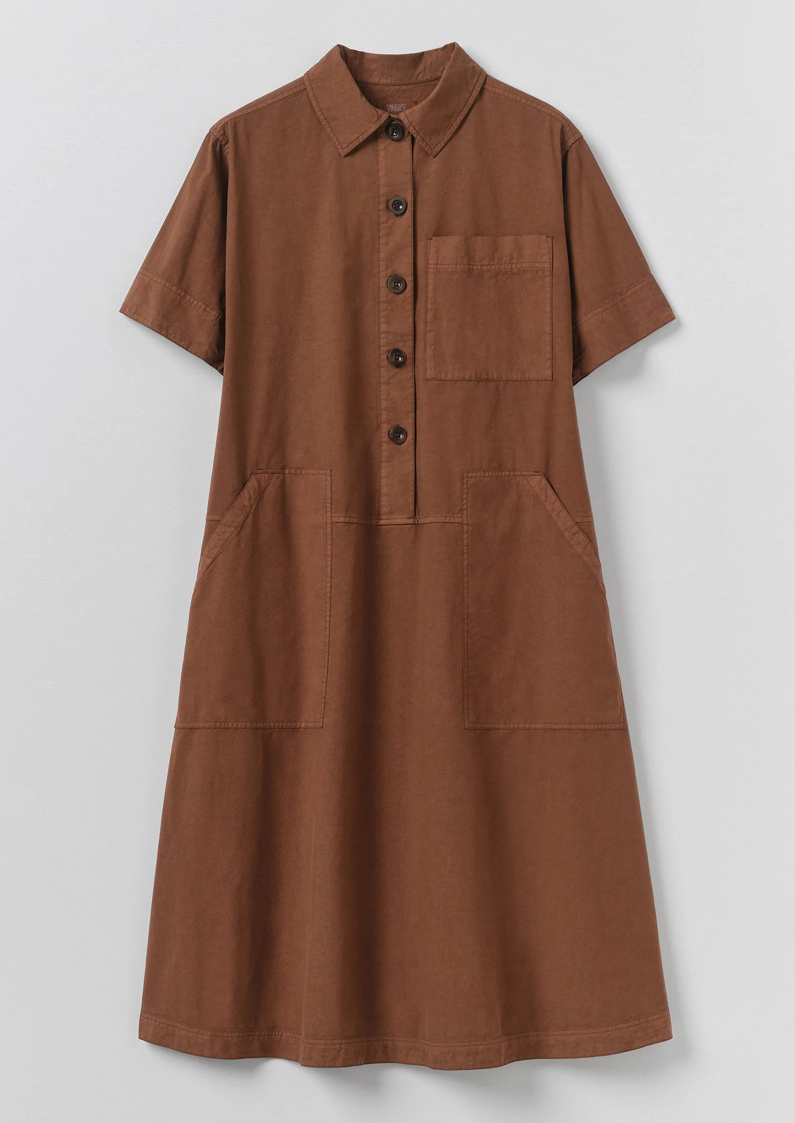 Cotton Linen Poplin Shirt Dress | Brown Ochre
