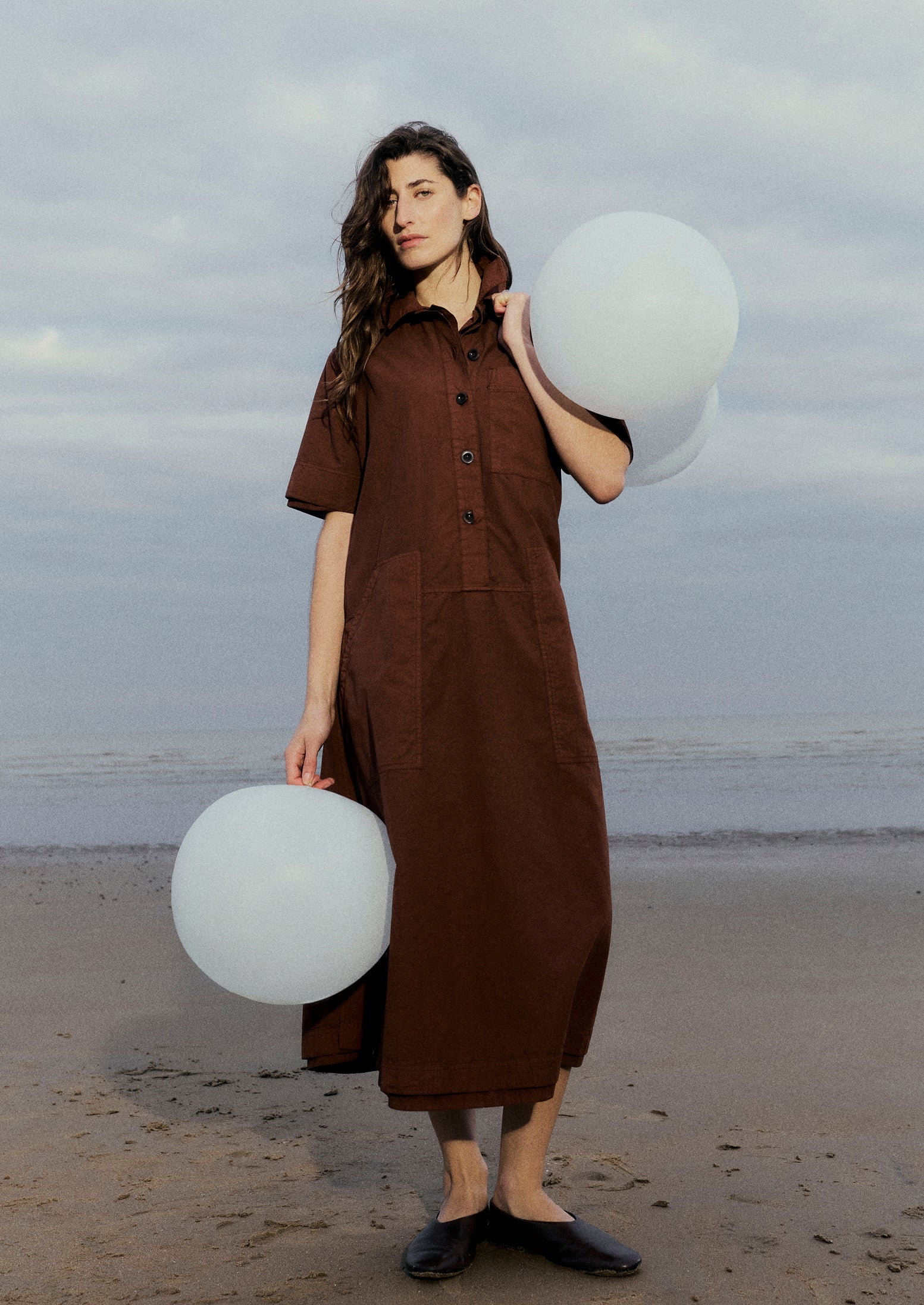 Cotton Linen Poplin Shirt Dress | Brown Ochre - Image 2