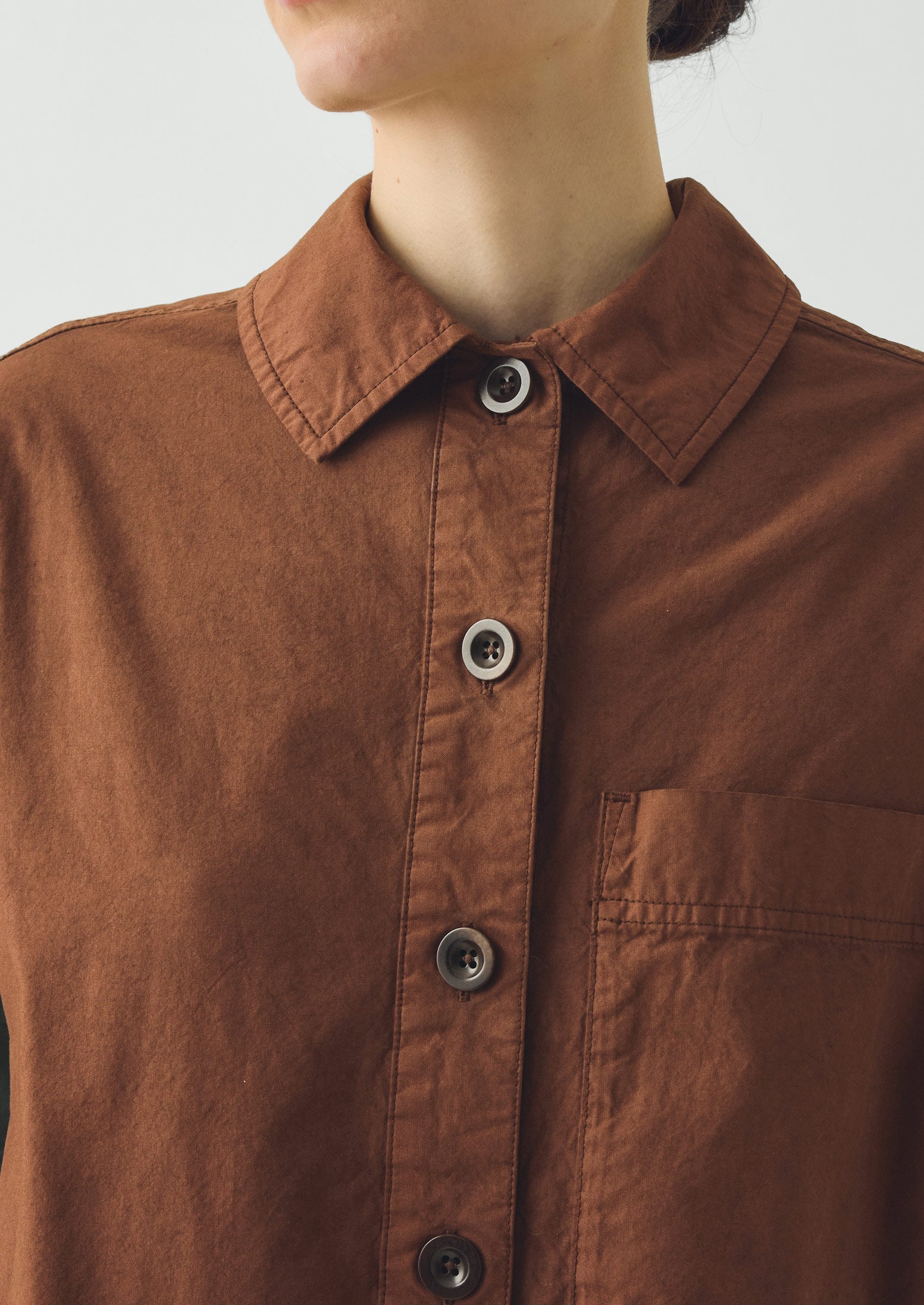 Cotton Linen Poplin Shirt Dress | Brown Ochre - Image 5