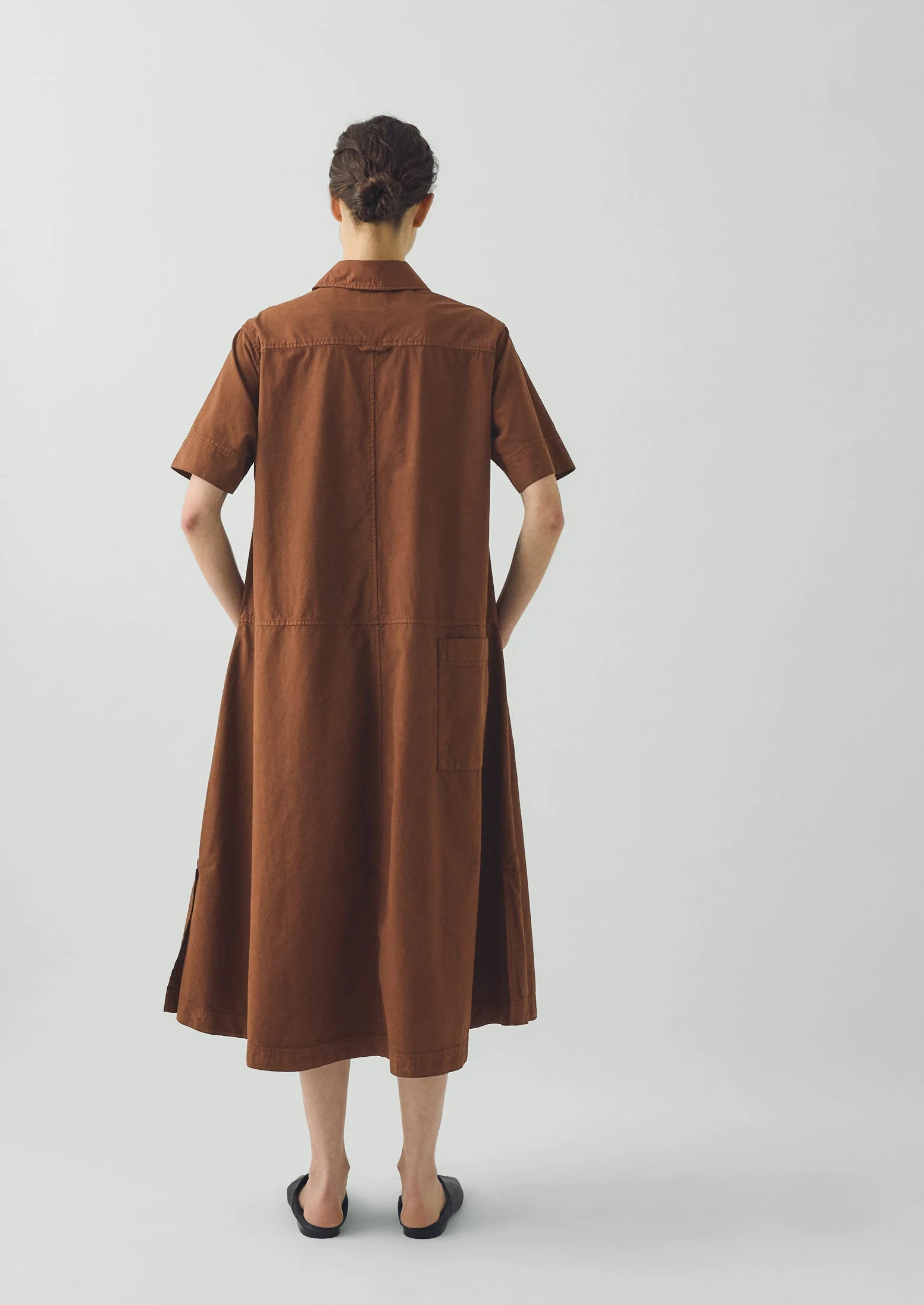 Cotton Linen Poplin Shirt Dress | Brown Ochre - Image 6