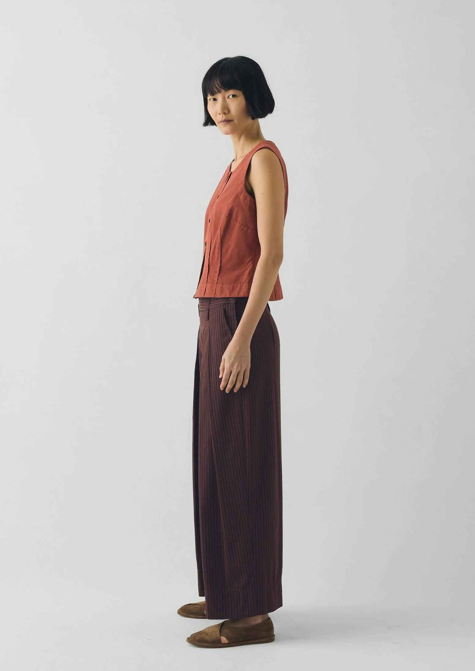 Cotton Linen Poplin Sleeveless Top | Terracotta - Image 4