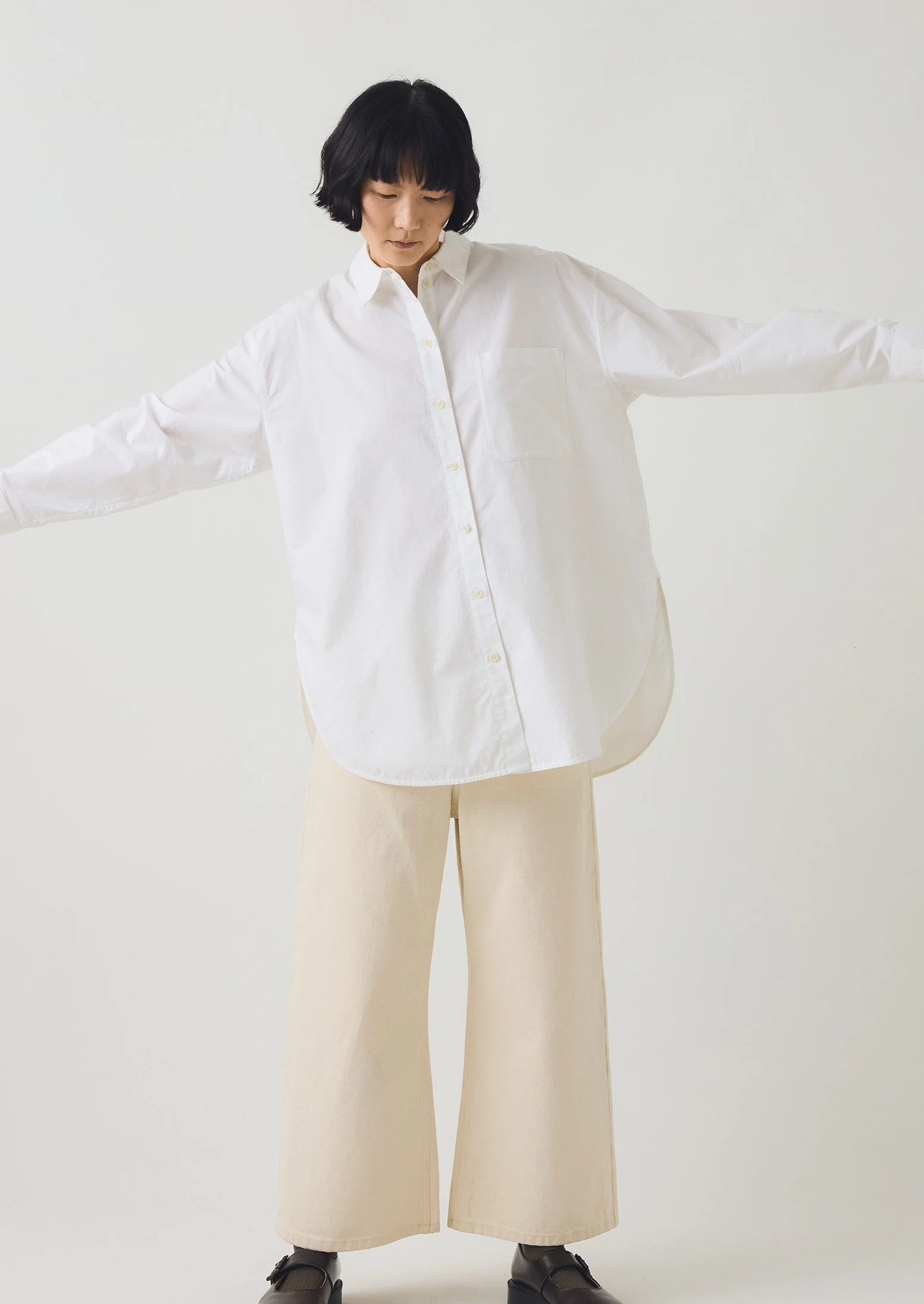 Cotton Oxford Oversized Long Shirt | White - Image 2