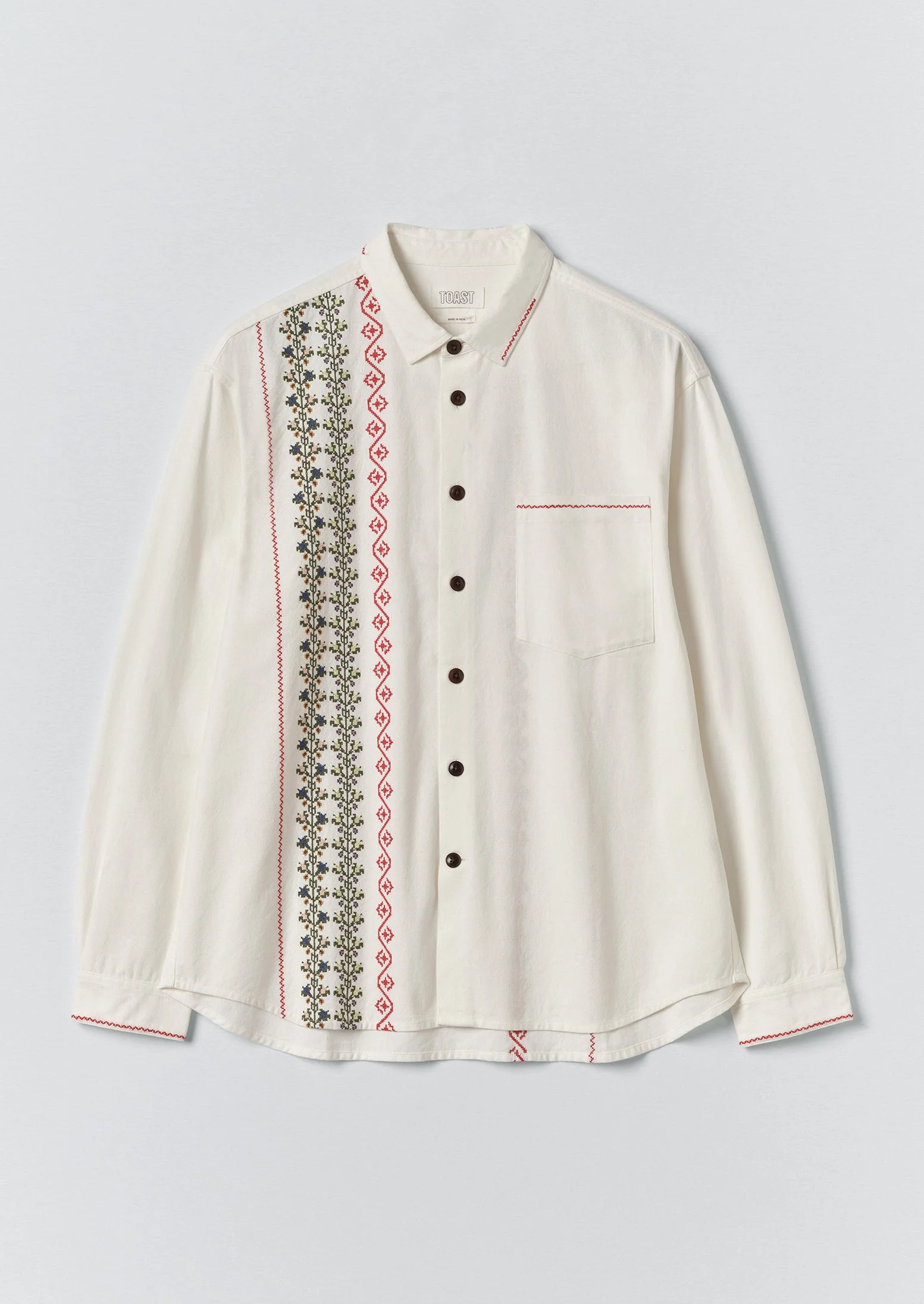 Embroidered Cross Stitch Cotton Shirt | Ecru