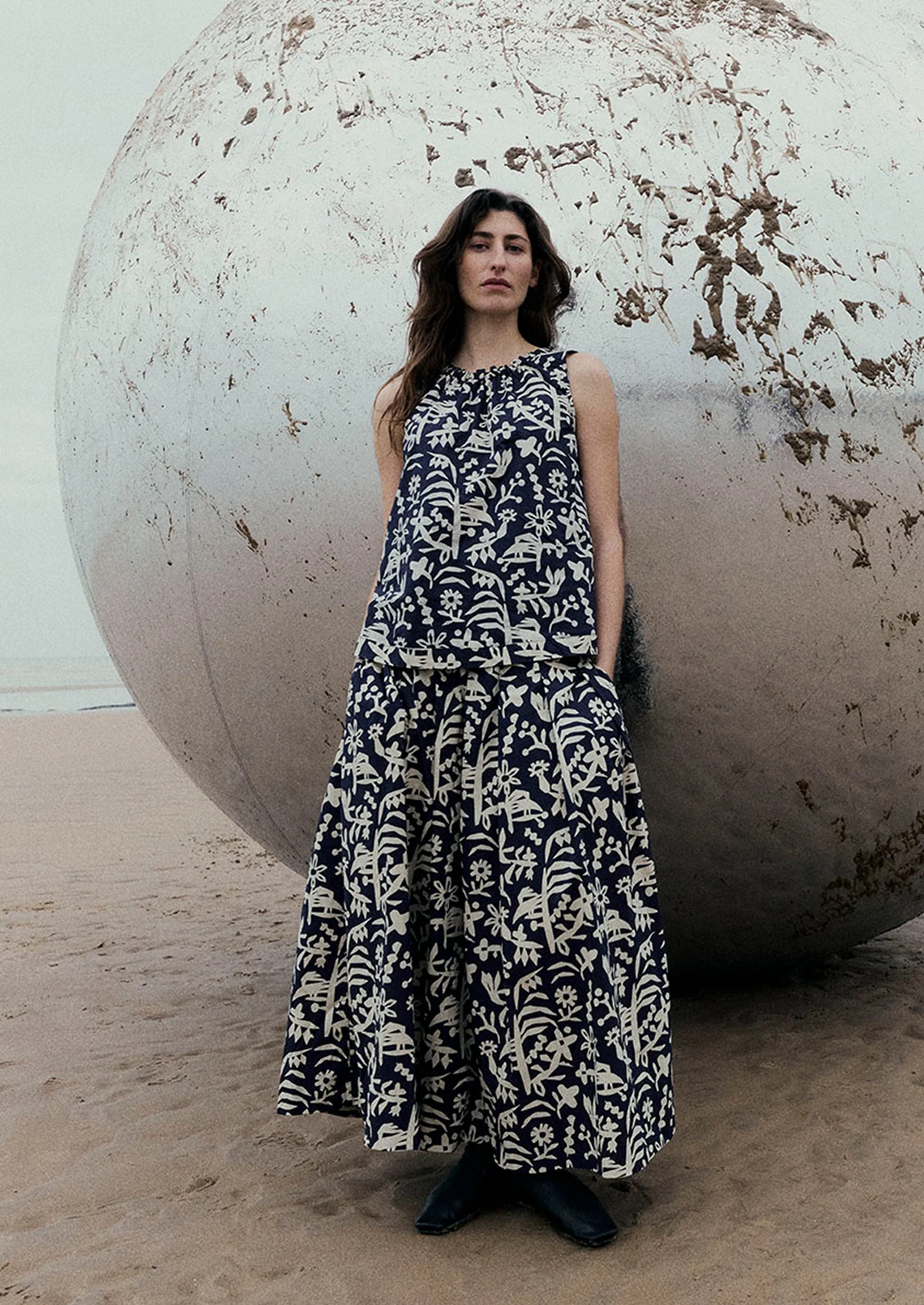 Emma Carlow Cut Out Print Cotton Skirt | Indigo Blue - Image 2