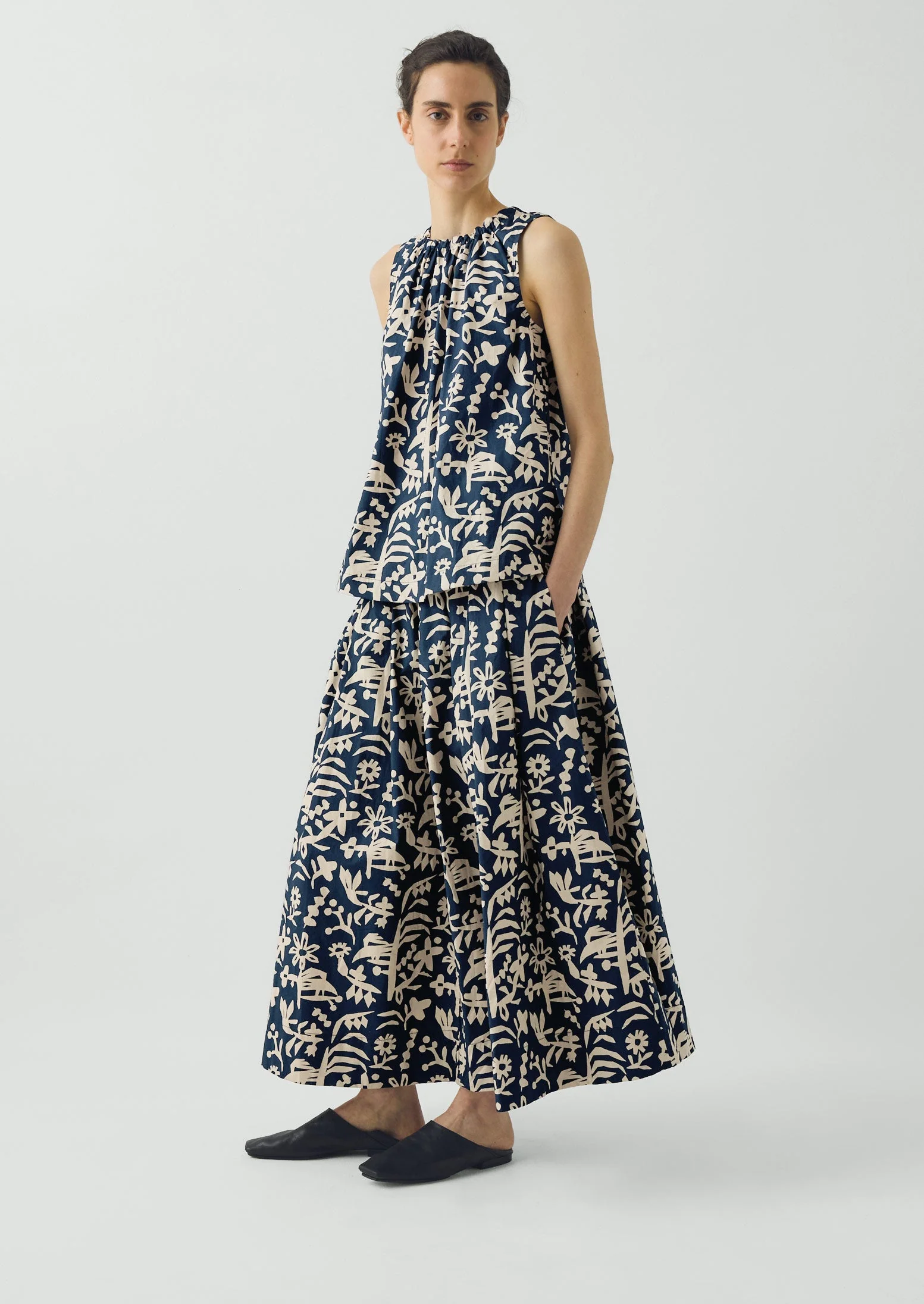 Emma Carlow Cut Out Print Cotton Skirt | Indigo Blue - Image 6