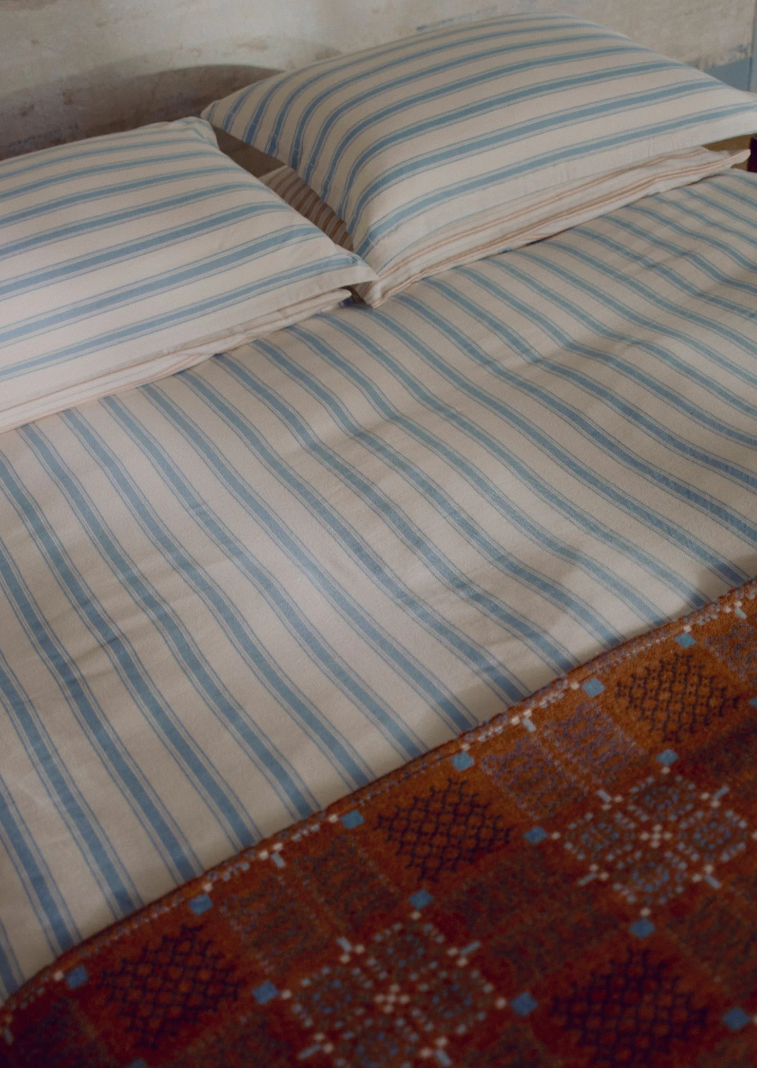 Fjord Stripe Cotton Flannel Duvet Cover | Washed Blue/Ecru - Image 3