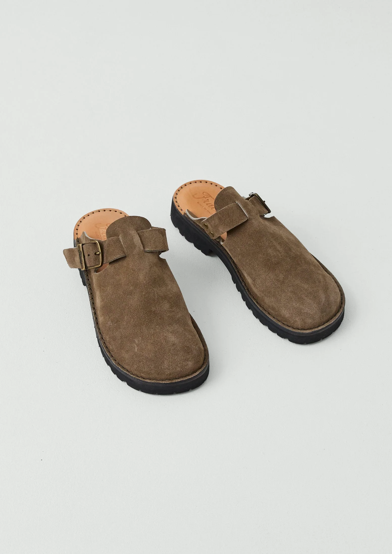 Fracap Suede Buckle Mules | Taupe