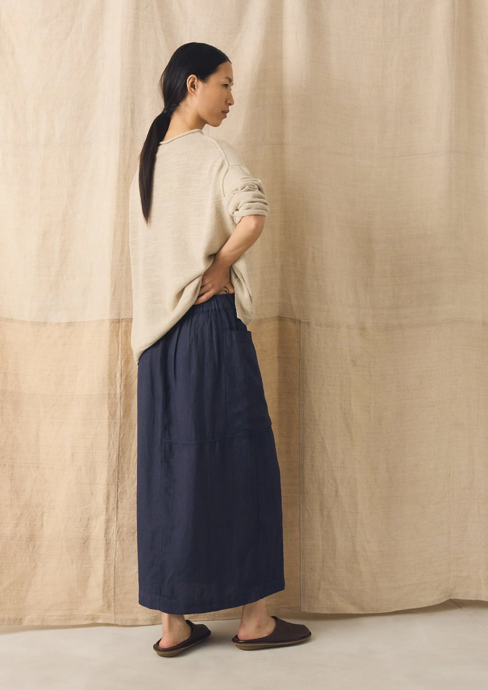 Garment Dyed Linen Apron Skirt | Blueberry - Image 3