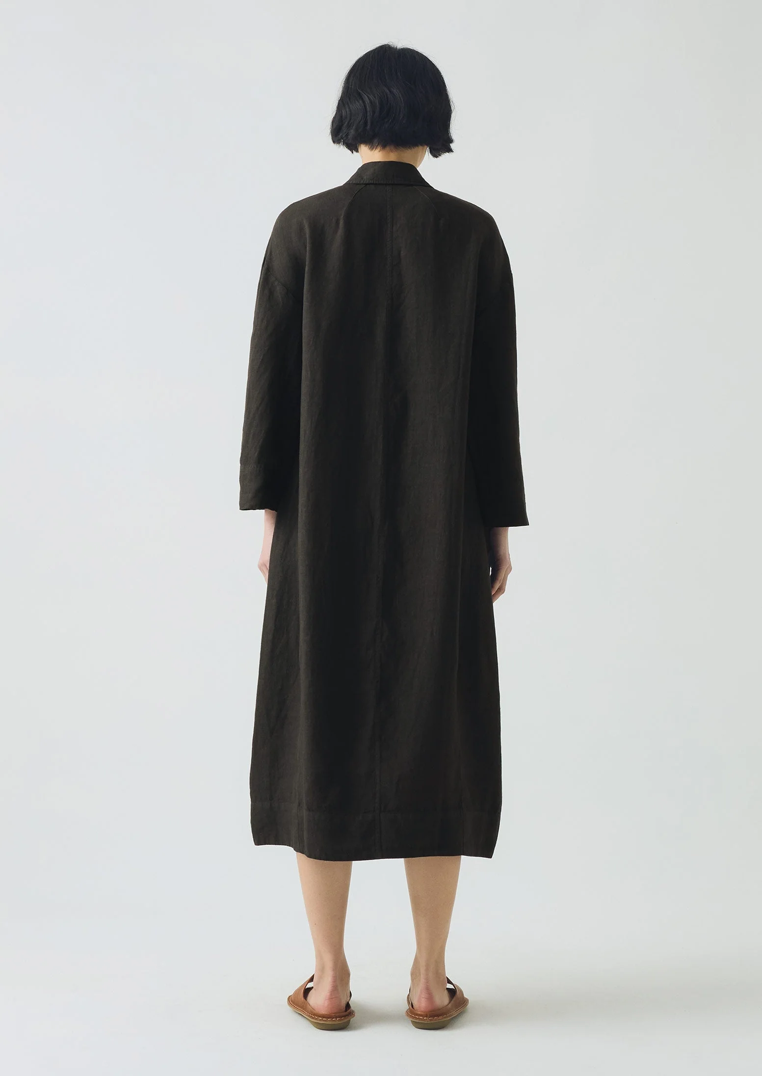 Garment Dyed Linen Button Shirt Dress | Black Pepper - Image 4