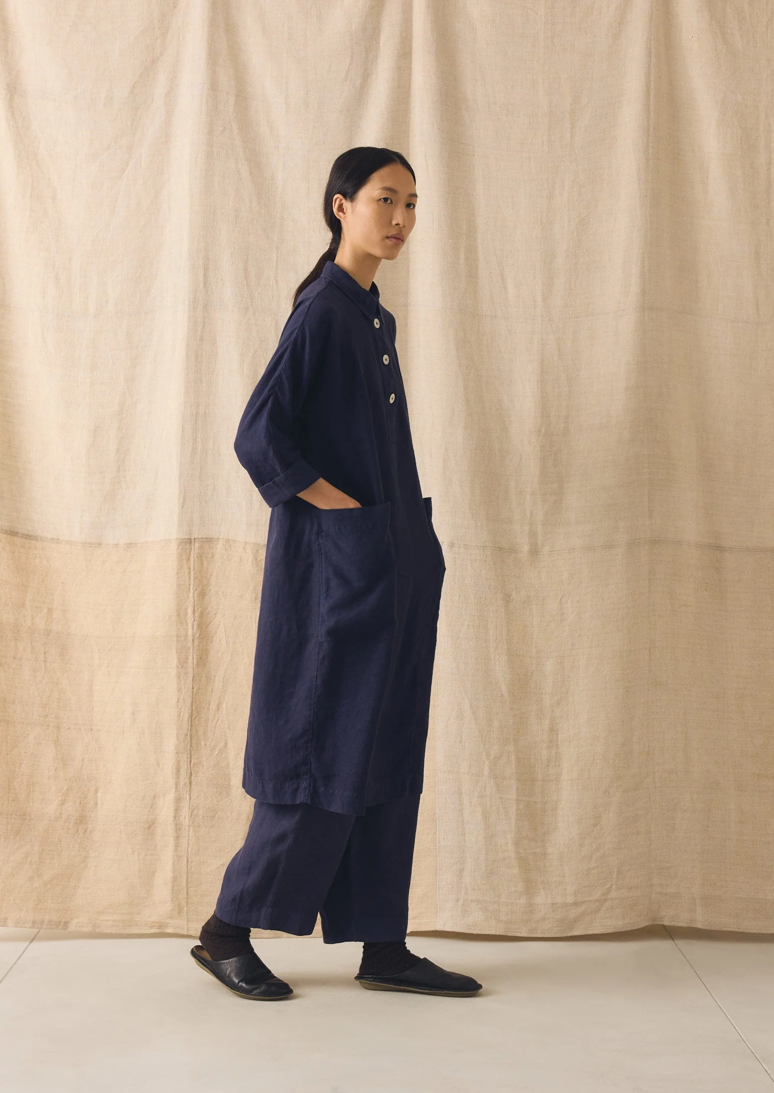 Garment Dyed Linen Tunic Dress | Blueberry - Image 4