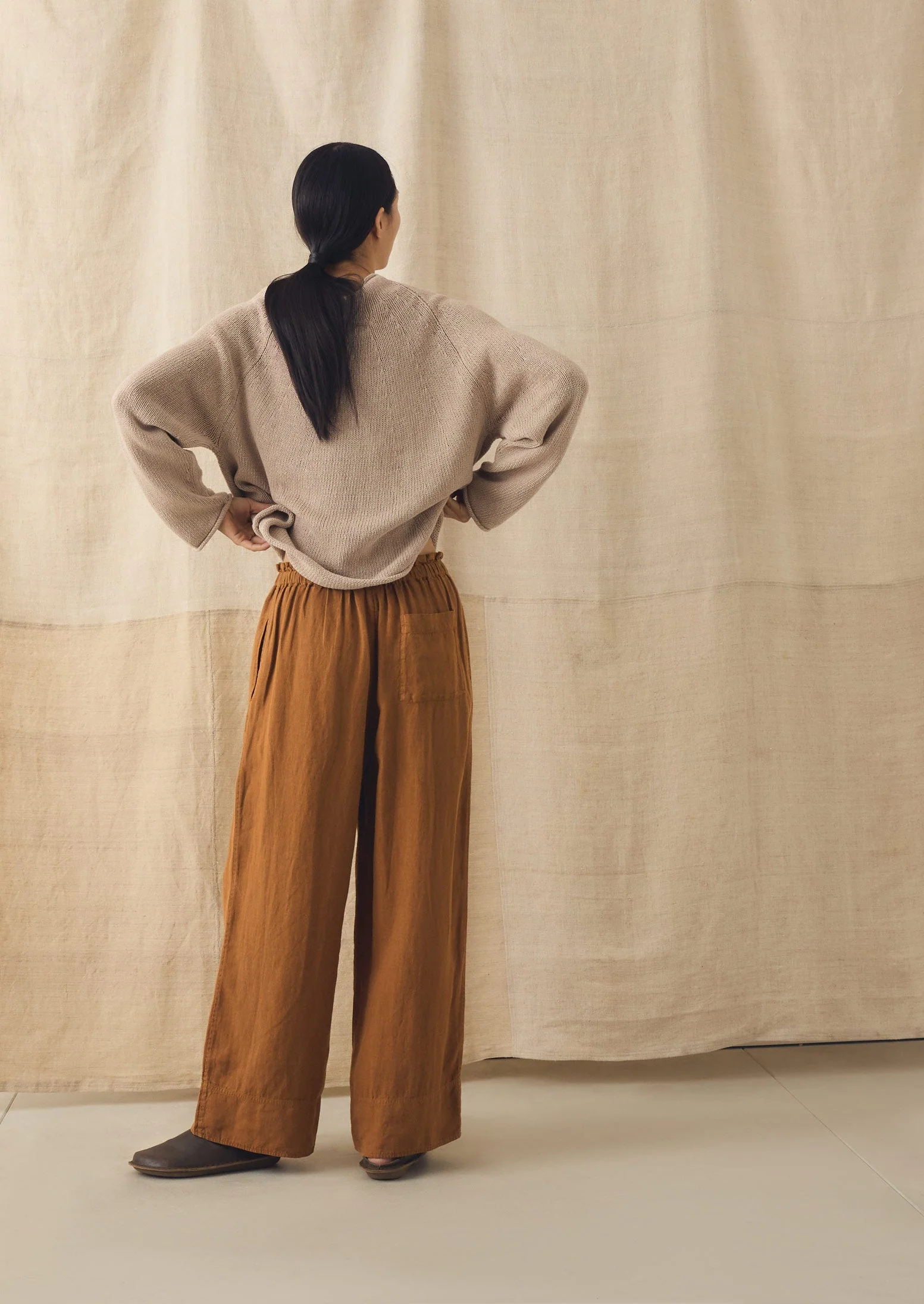 Garment Washed Linen Wide Trousers | Desert Sand - Image 5