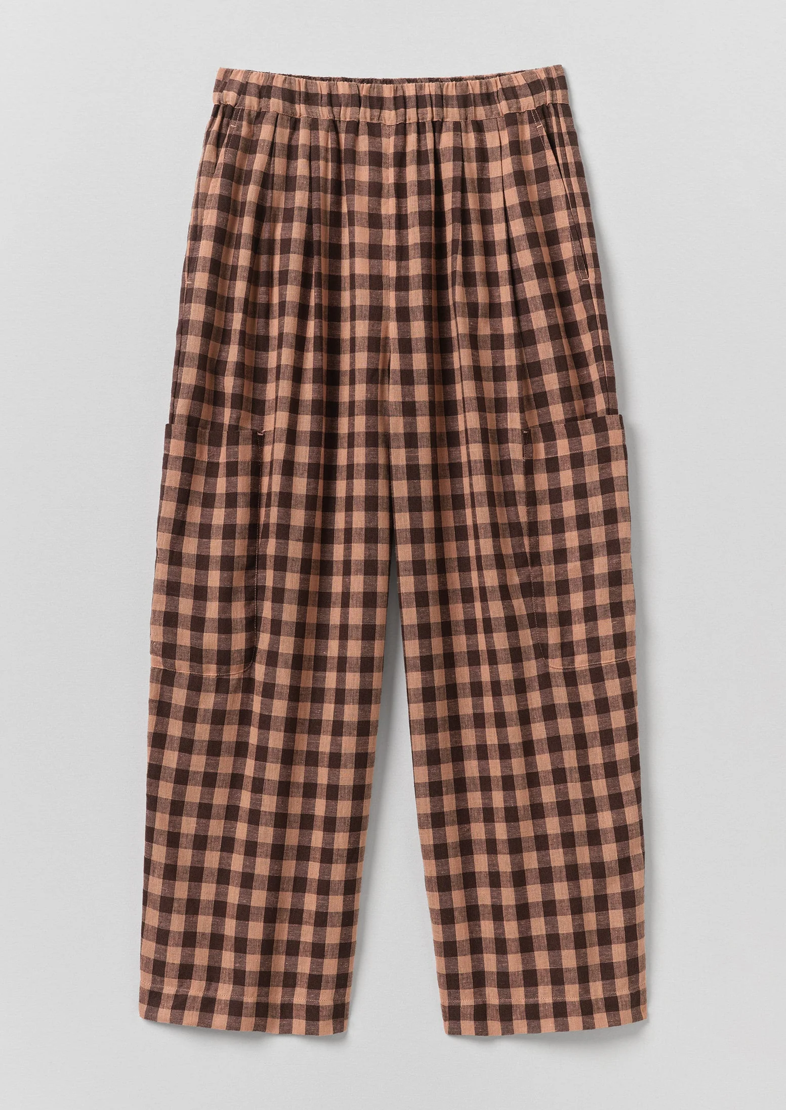 Gingham Linen Cotton Patch Pocket Trousers | Rosewood