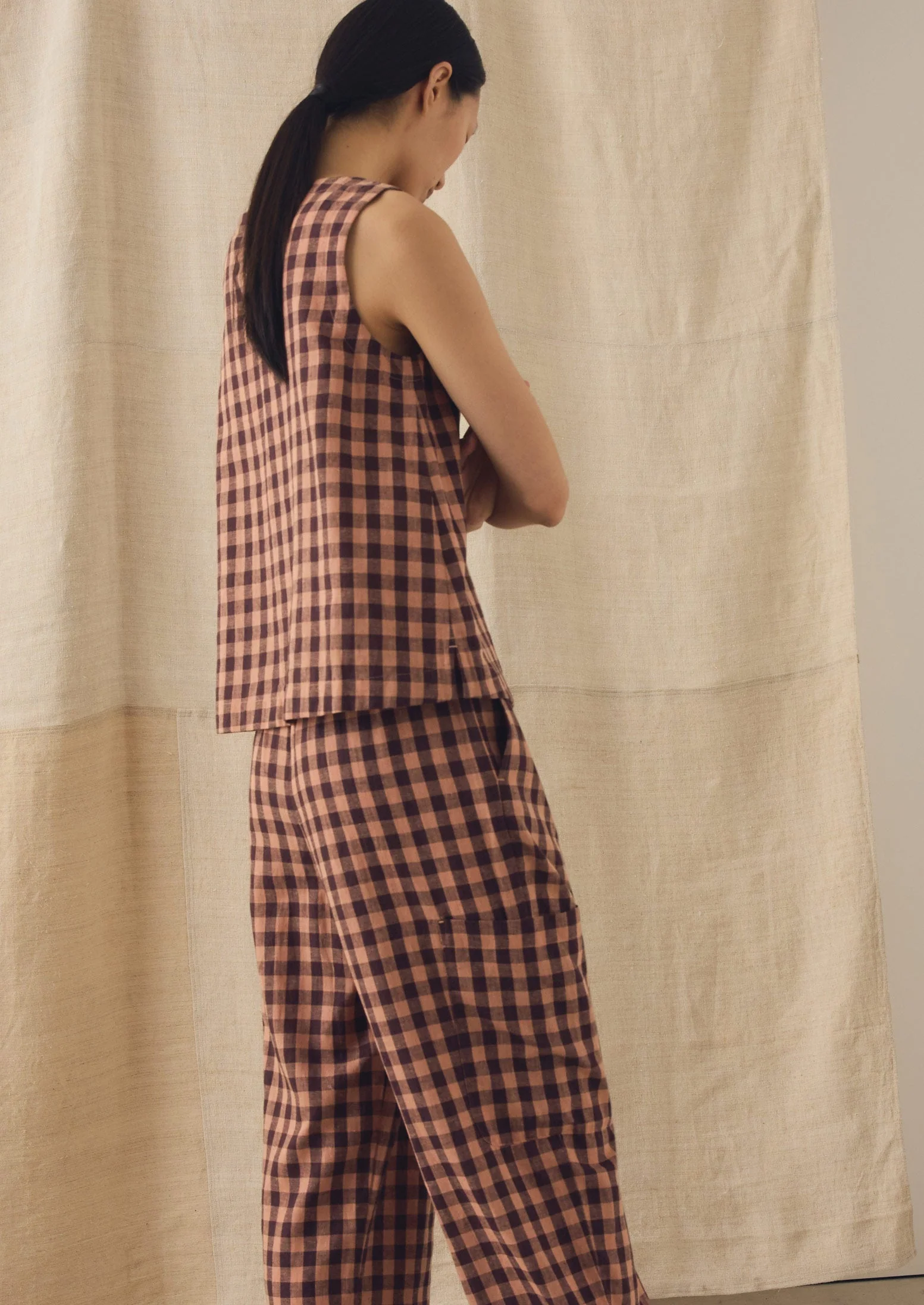 Gingham Linen Cotton Tank Top | Rosewood - Image 2