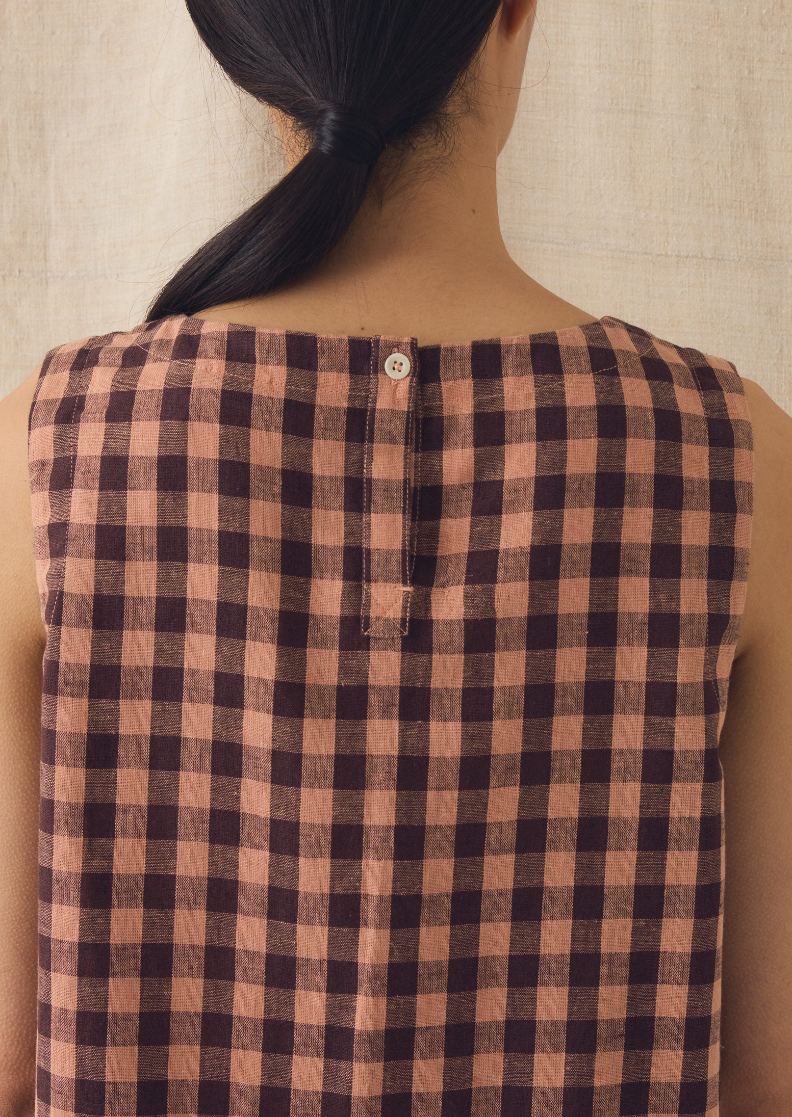 Gingham Linen Cotton Tank Top | Rosewood - Image 4