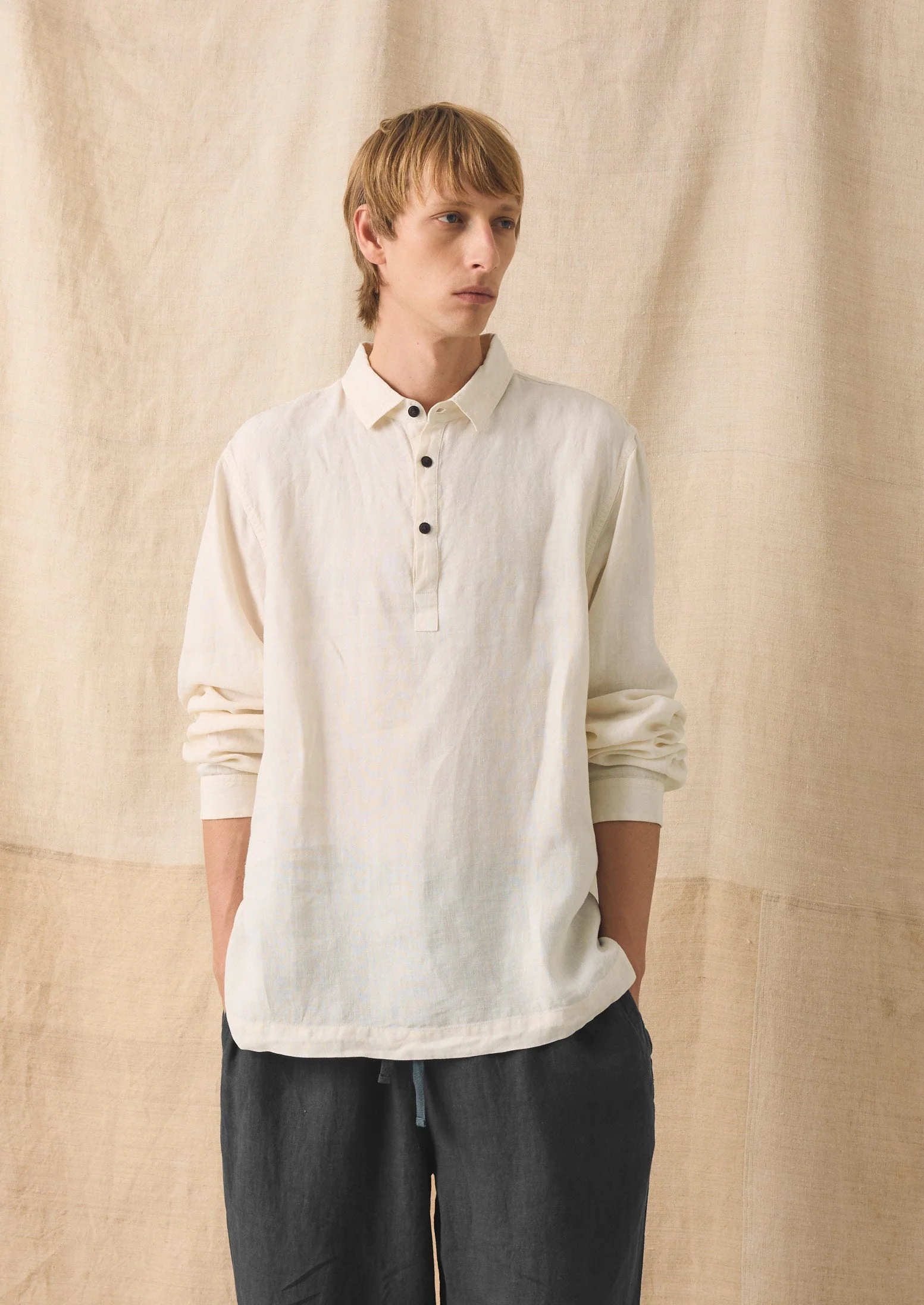 Half Placket Linen Shirt | Parchment - Image 2