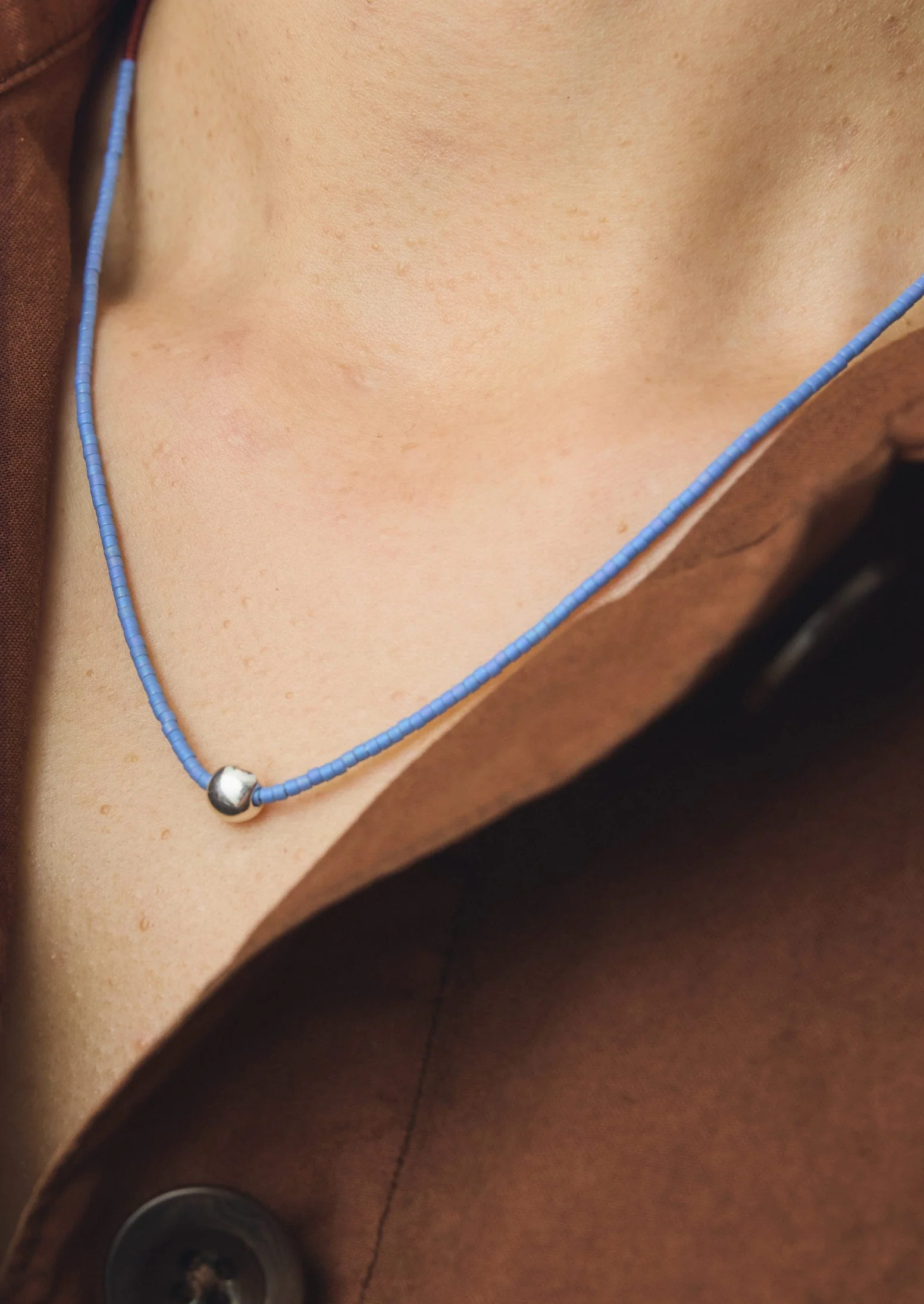 Helena Rohner River Silver Bead Miyuki Necklace | Blue/Brown - Image 3
