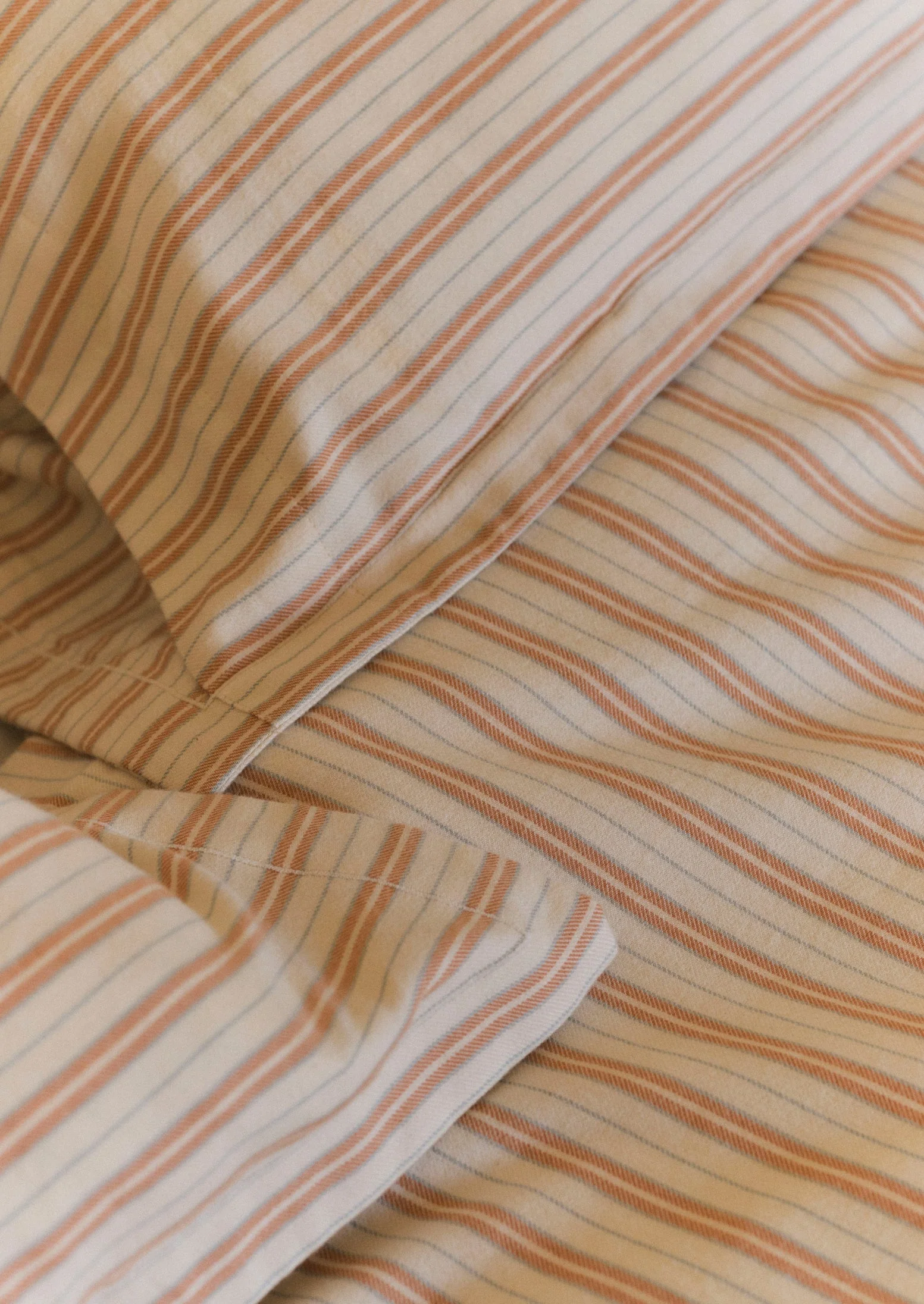 Ines Stripe Cotton Flannel Duvet Cover | Apricot/Soft Blue - Image 4