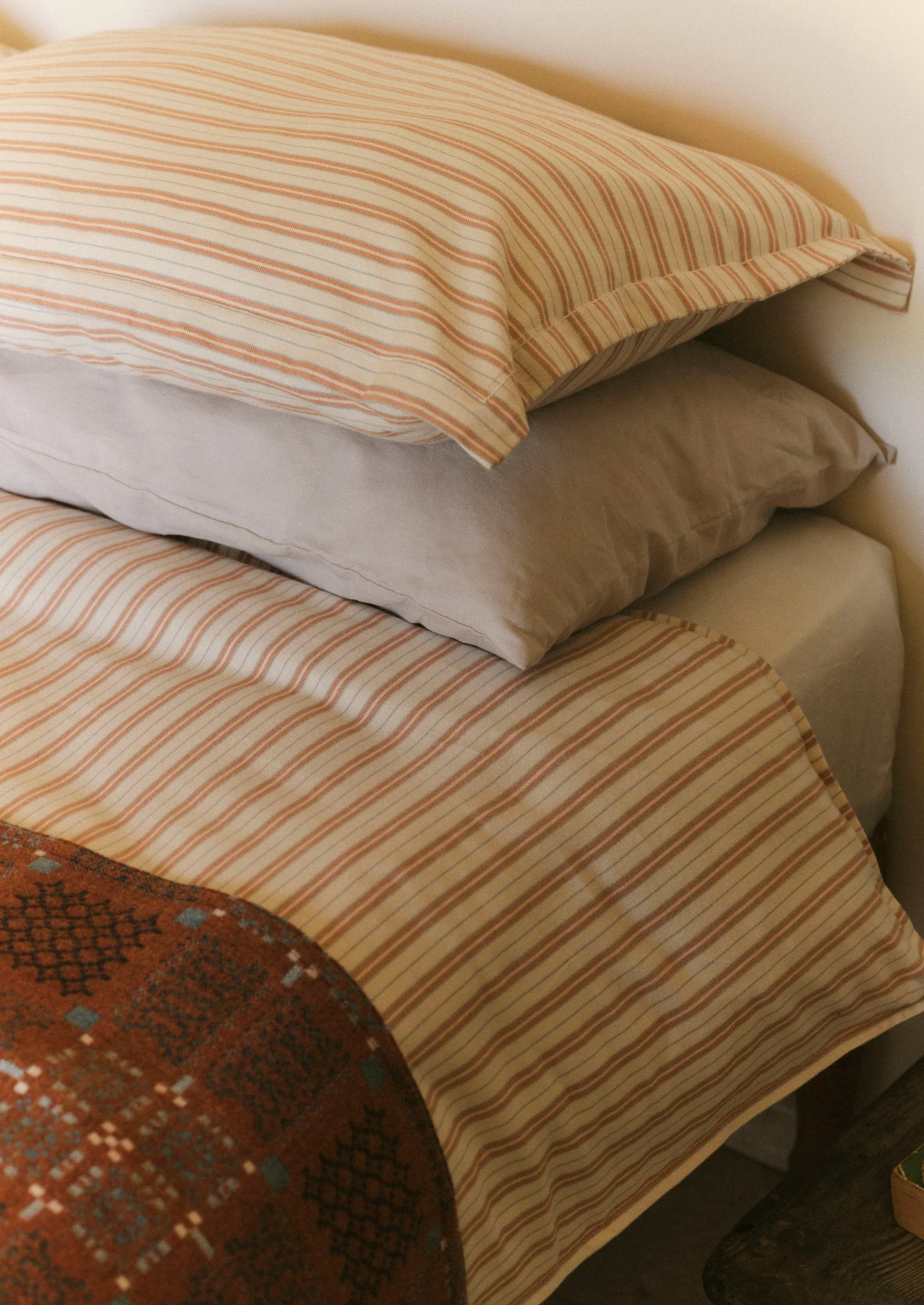 Ines Stripe Cotton Flannel Duvet Cover | Apricot/Soft Blue - Image 5