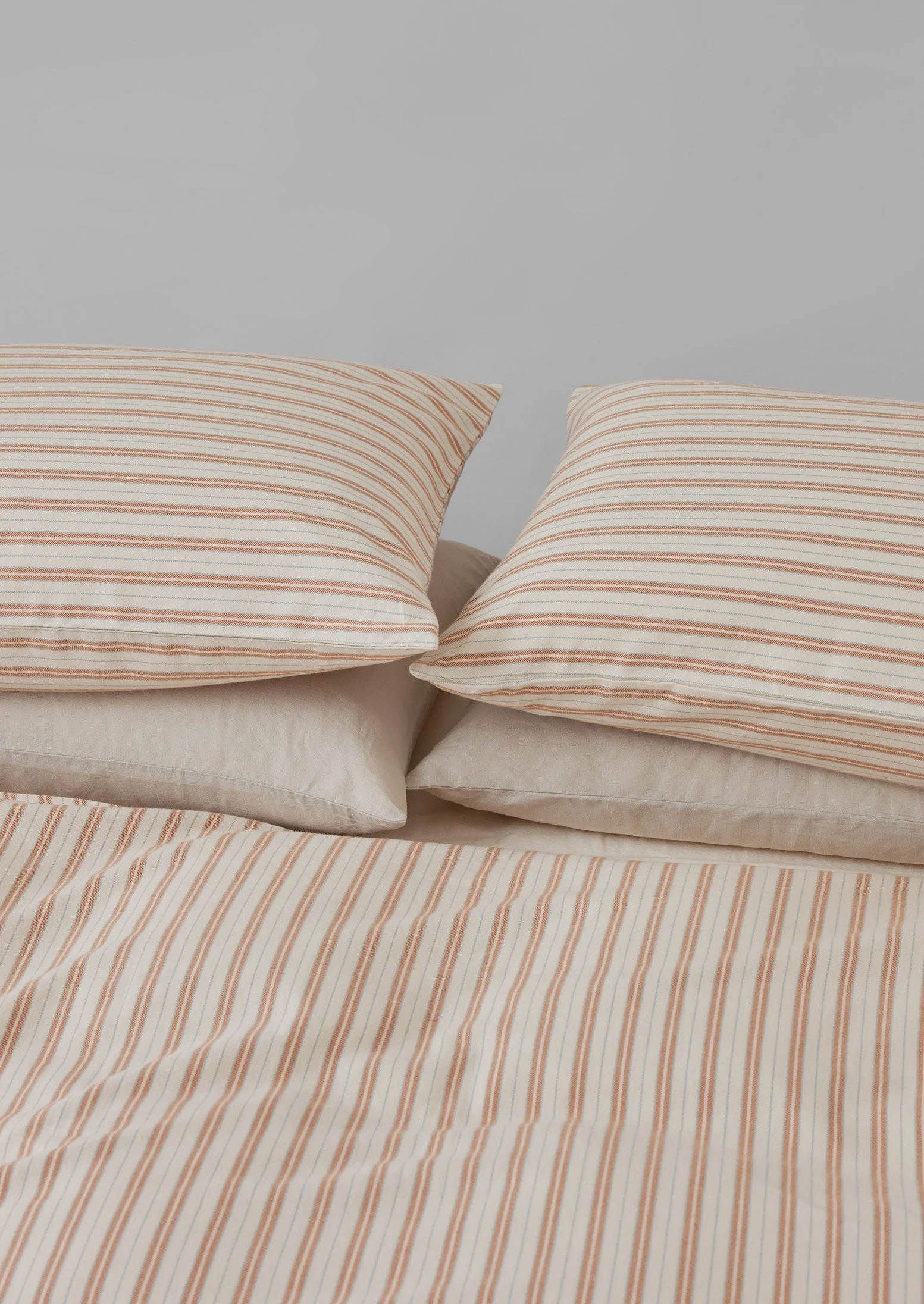 Ines Stripe Cotton Flannel Duvet Cover | Apricot/Soft Blue - Image 7
